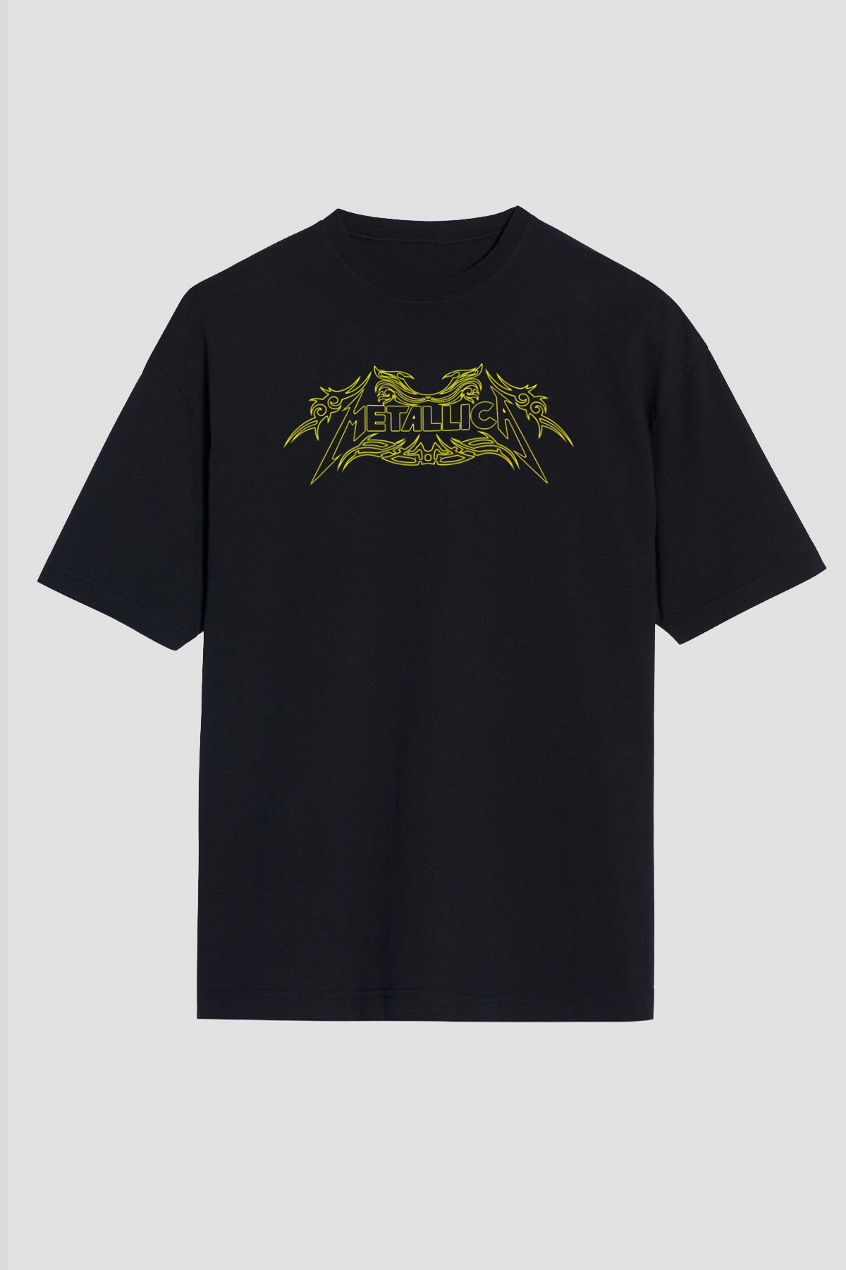 Metallica Baskılı Unisex Siyah Oversize Tişört - Tshirt