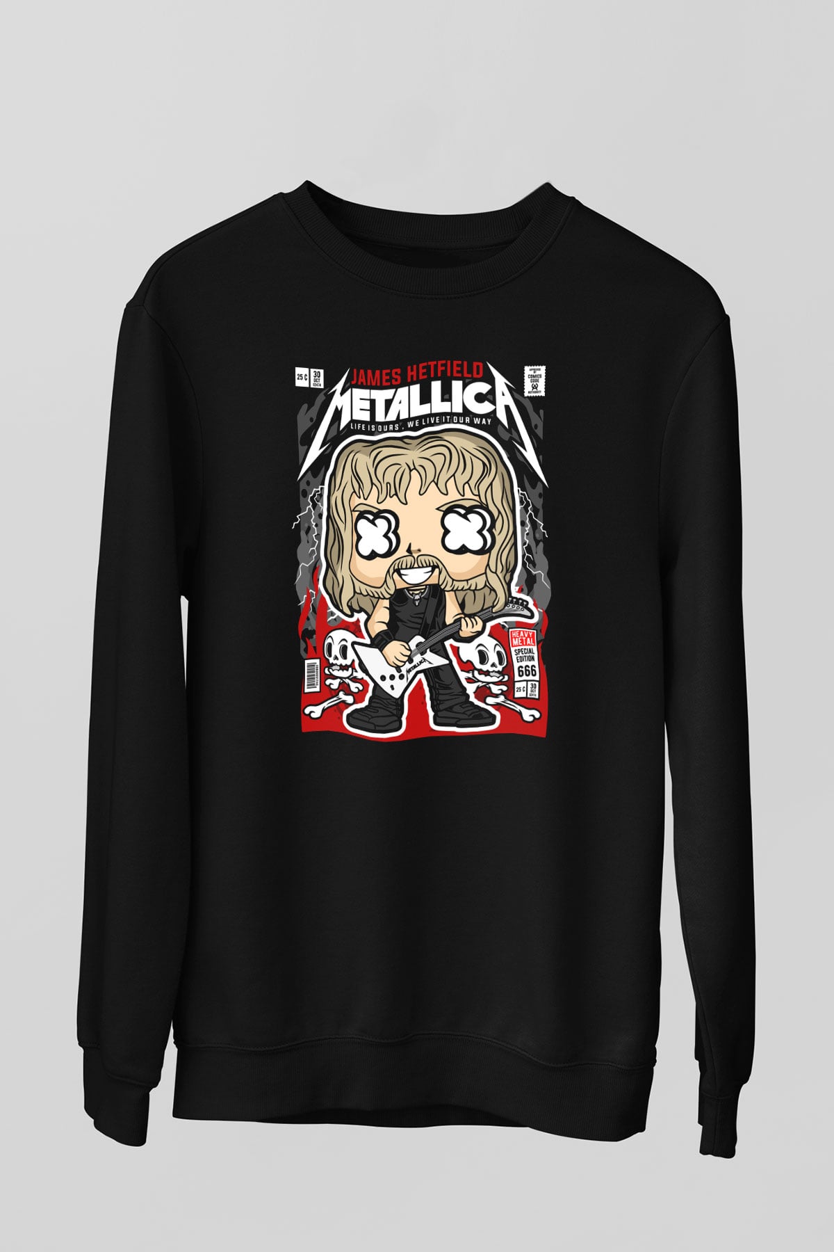 Metallica Baskılı Unisex Siyah Sweatshirt