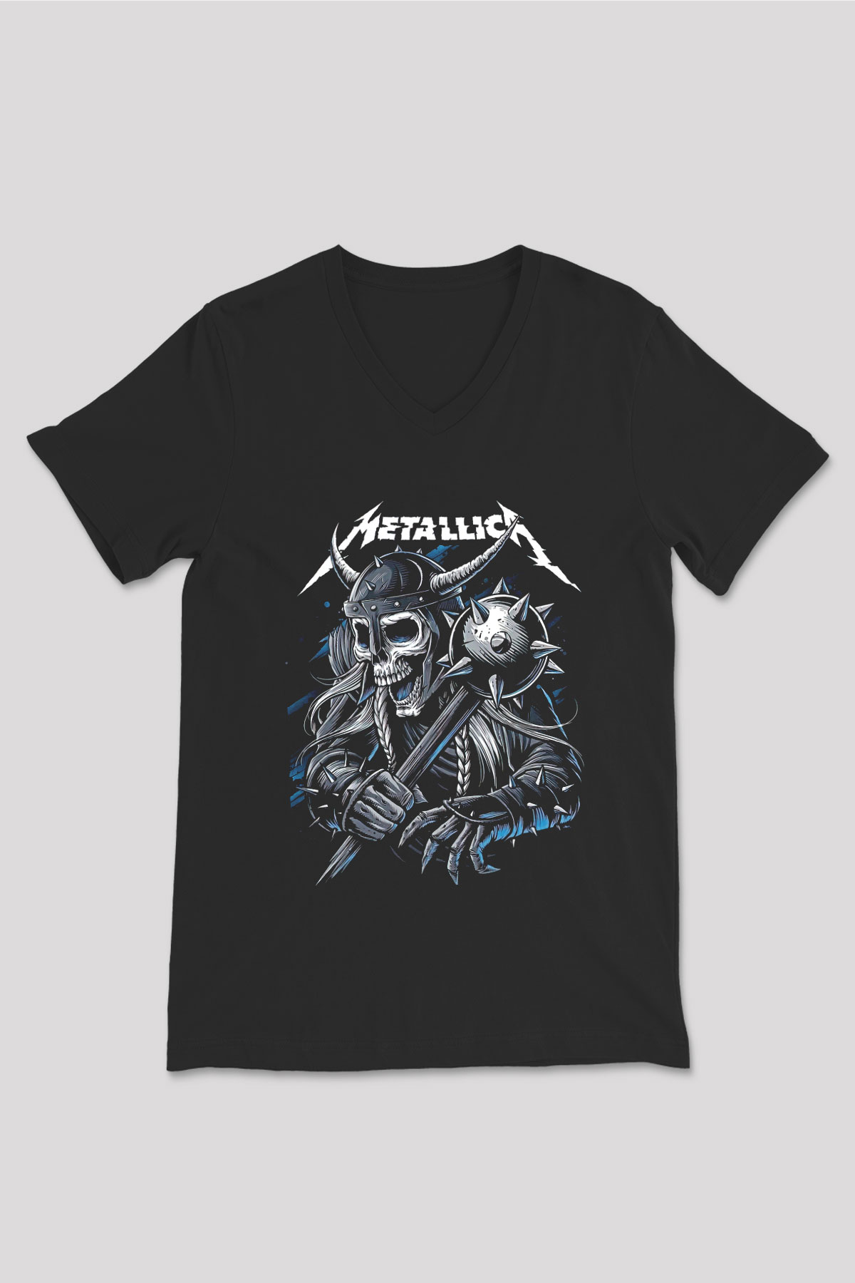 Metallica Baskılı Unisex Siyah V Yaka Tişört - Tshirt