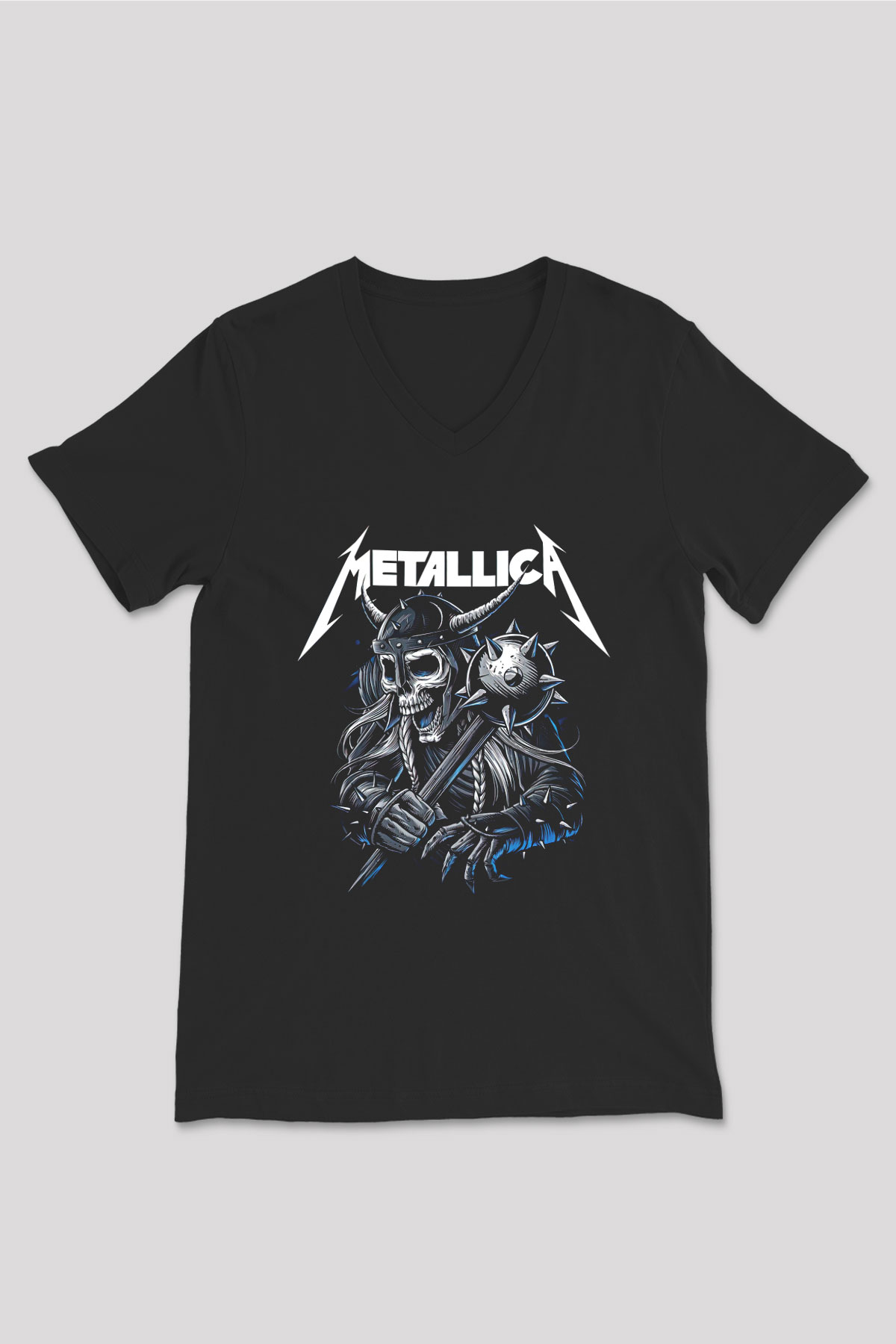 Metallica Baskılı Unisex Siyah V Yaka Tişört - Tshirt