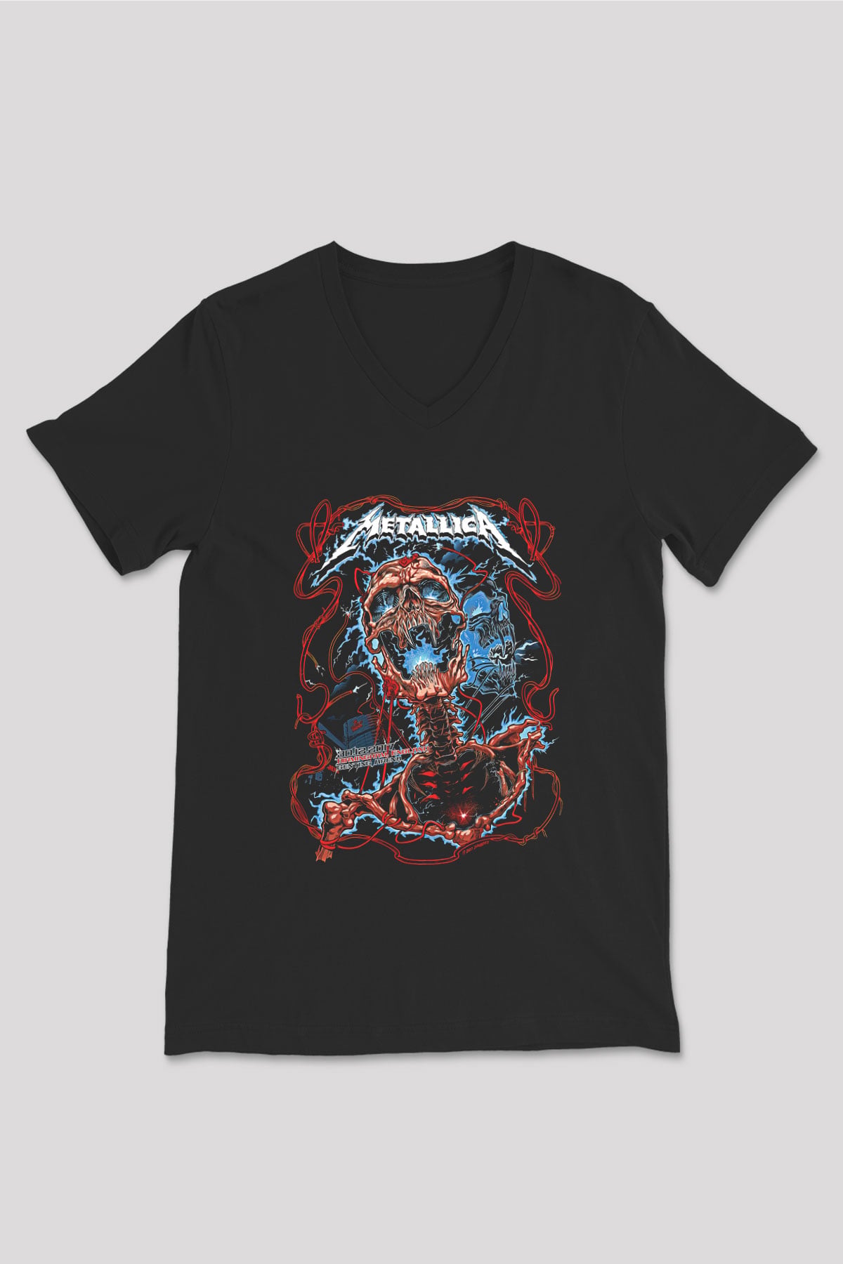 Metallica Baskılı Unisex Siyah V Yaka Tişört - Tshirt