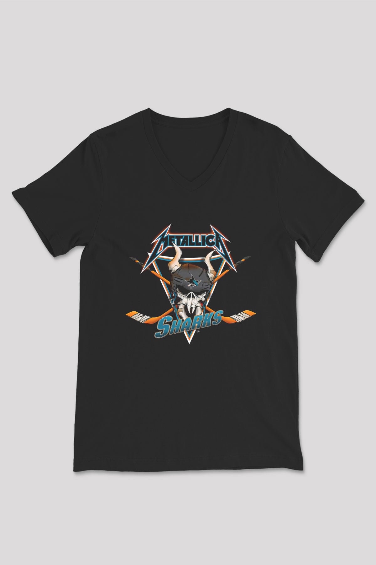 Metallica Baskılı Unisex Siyah V Yaka Tişört - Tshirt