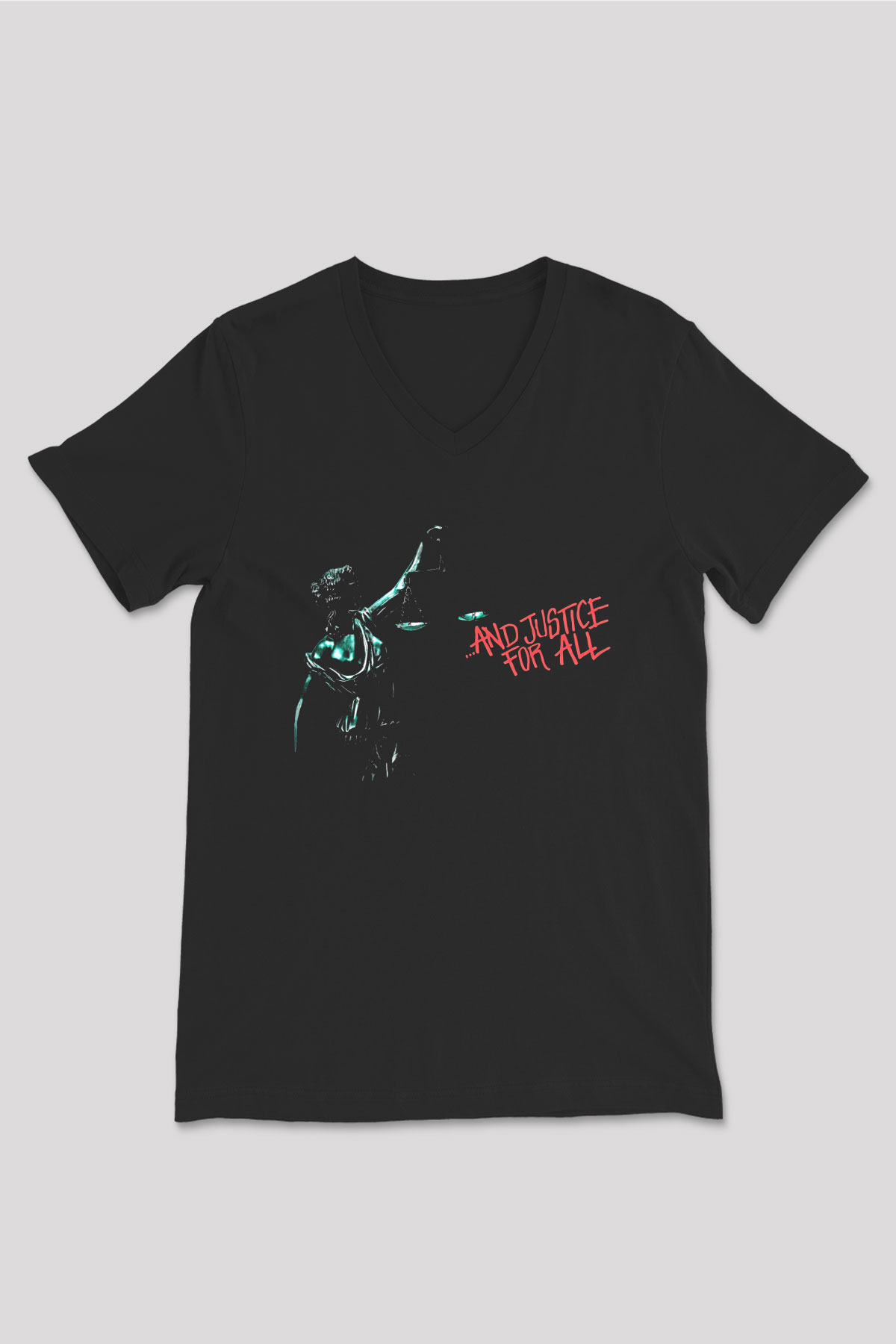 Metallica Baskılı Unisex Siyah V Yaka Tişört - Tshirt