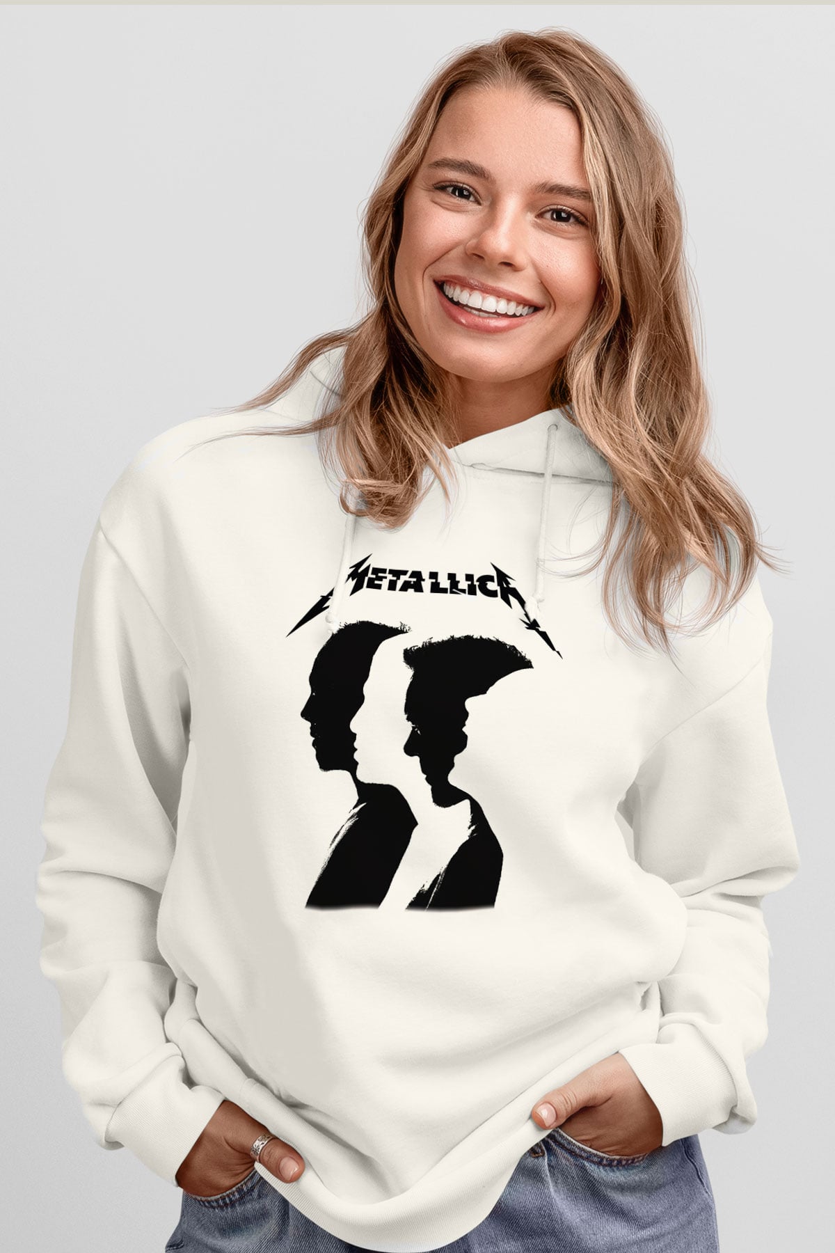 Metallica Beyaz Unisex Kapşonlu Sweatshirt