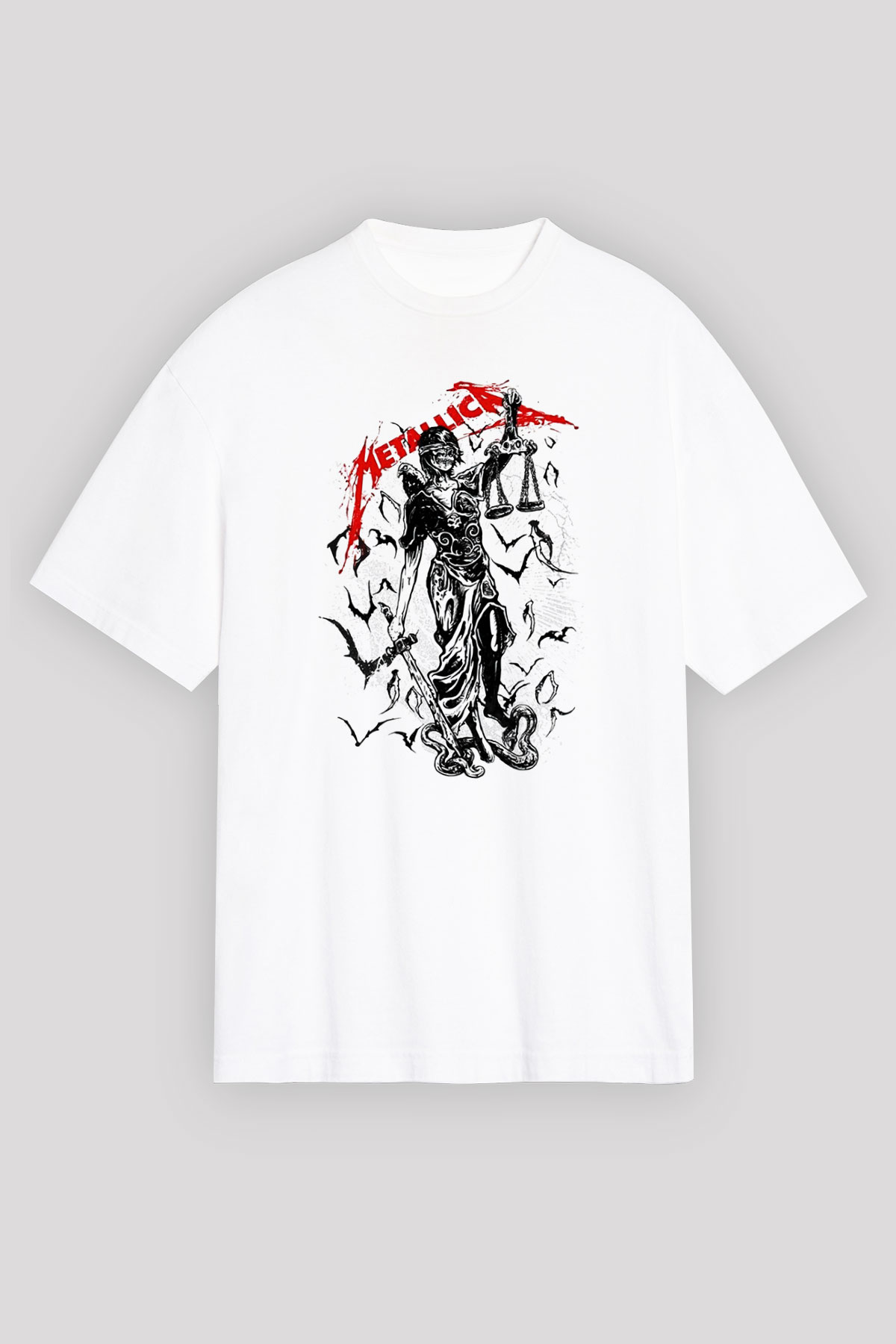 Metallica Beyaz Unisex Oversize Tişört T-Shirt