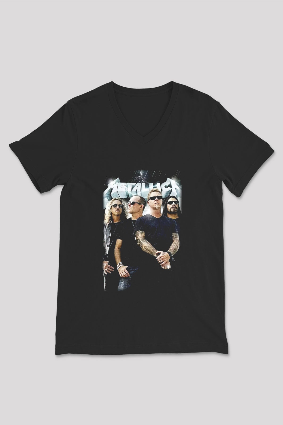 Metallica Group Siyah Unisex V Yaka Tişört T-Shirt