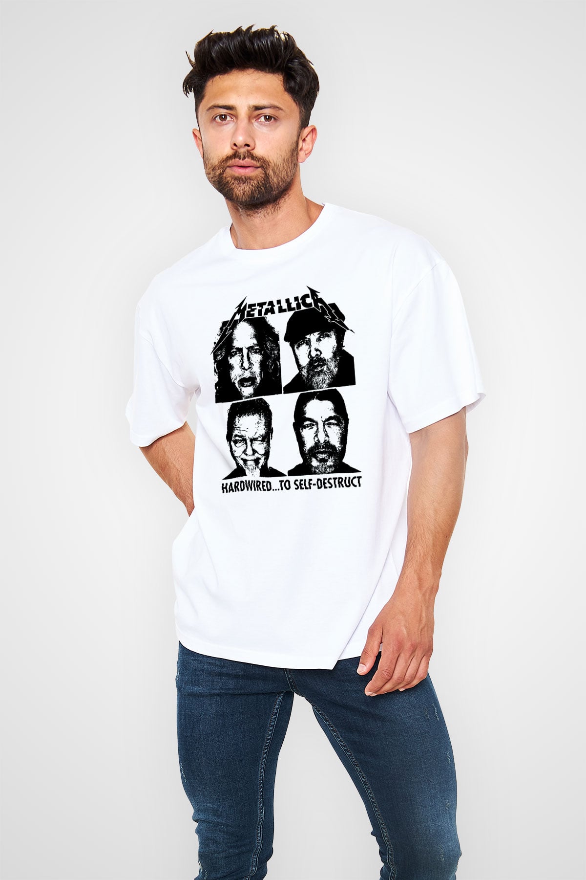 Metallica Hardwired To Self Destruct Beyaz Unisex Oversize Tişört T-Shirt