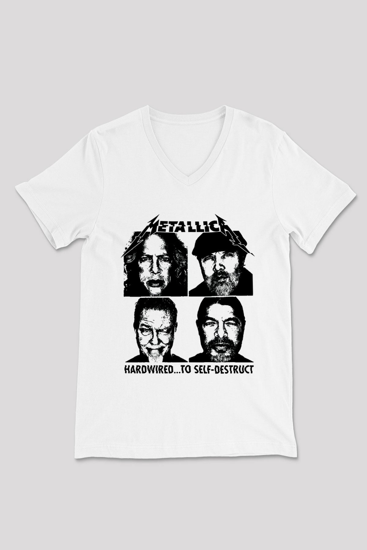 Metallica Hardwired To Self Destruct Beyaz Unisex V Yaka Tişört T-Shirt