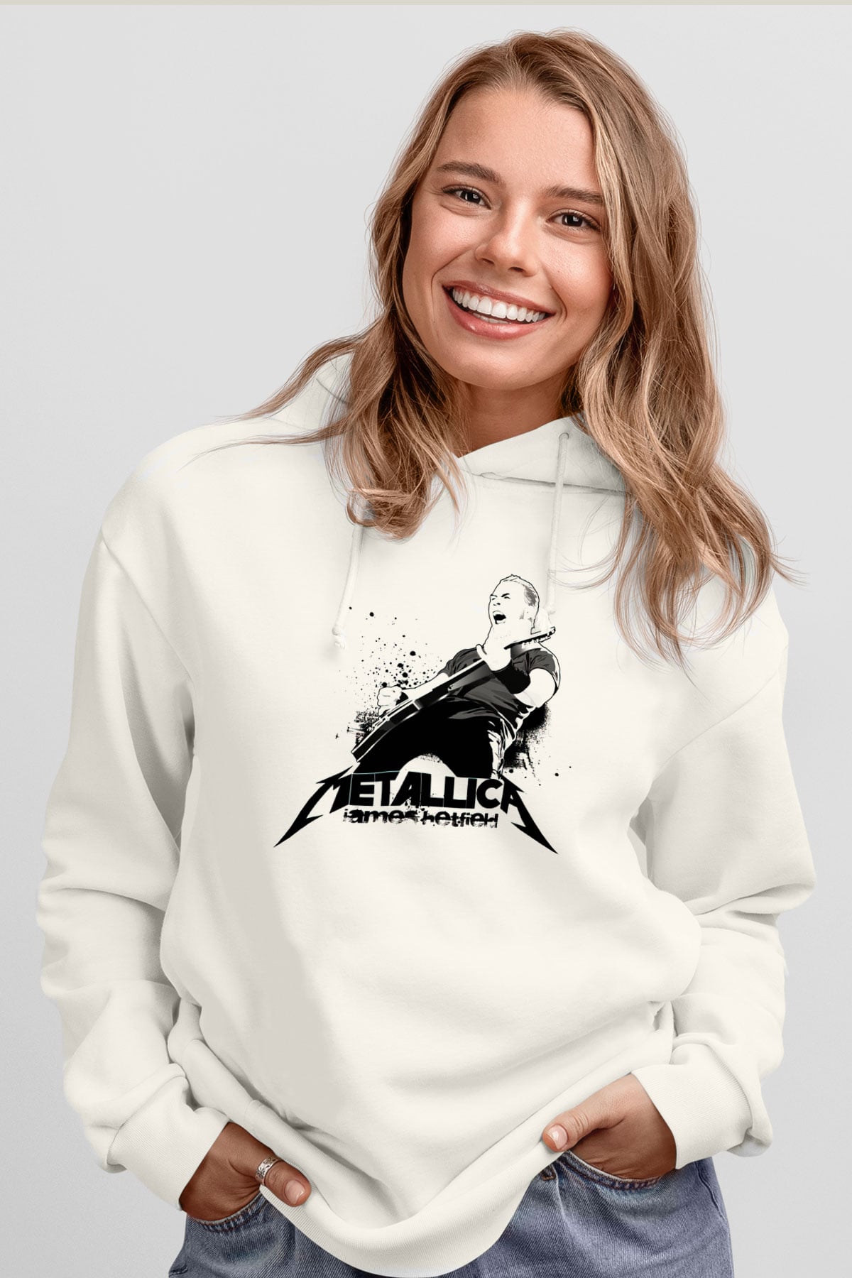 Metallica James Hetfield Beyaz Unisex Kapşonlu Sweatshirt