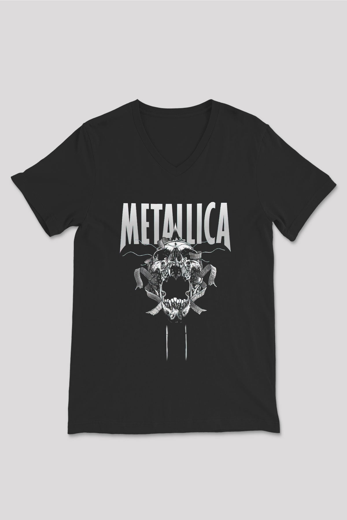 Metallica Siyah Unisex V Yaka Tişört T-Shirt