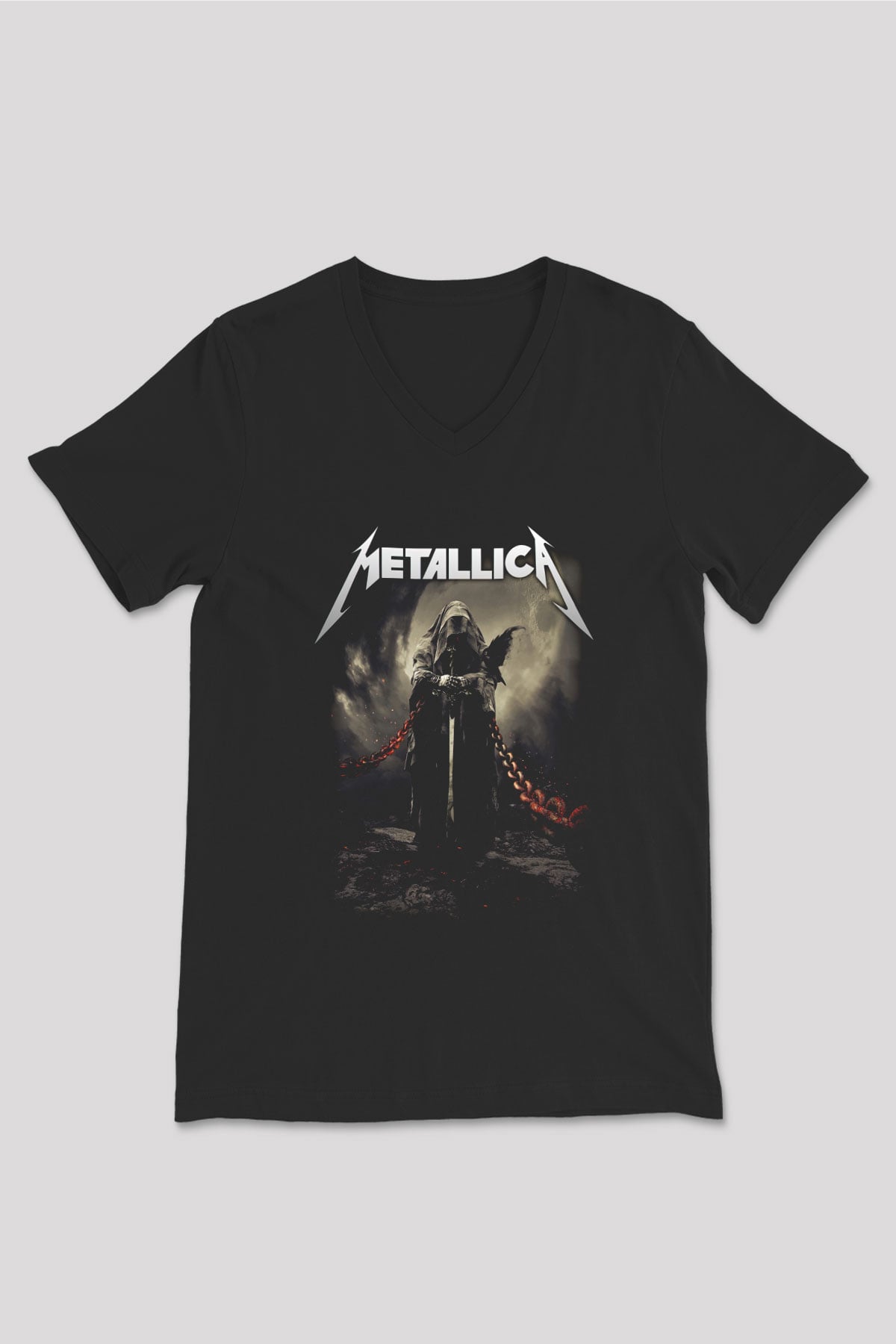 Metallica Siyah Unisex V Yaka Tişört T-Shirt