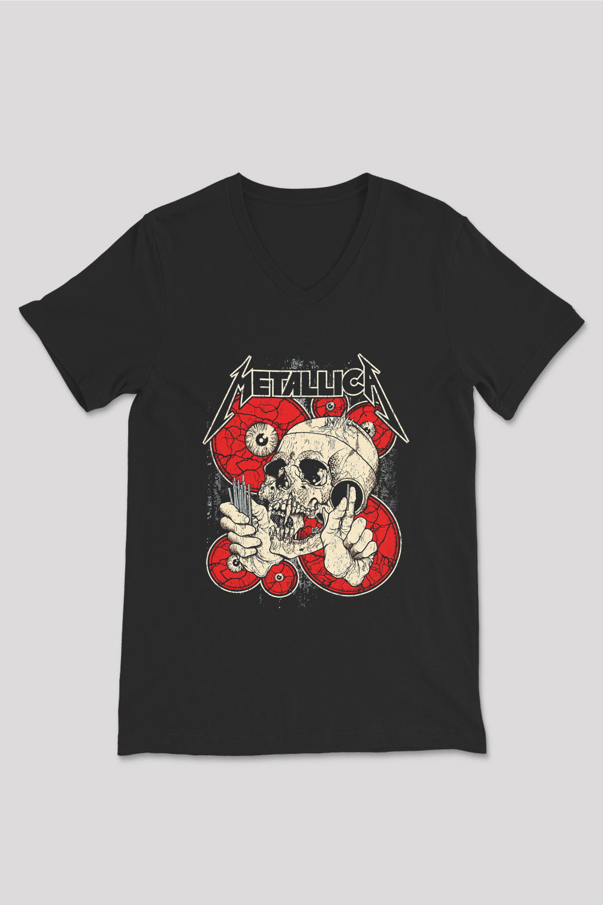 Metallica Siyah Unisex V Yaka Tişört T-Shirt