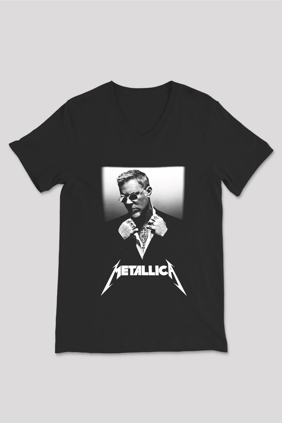 Metallica Siyah Unisex V Yaka Tişört T-Shirt