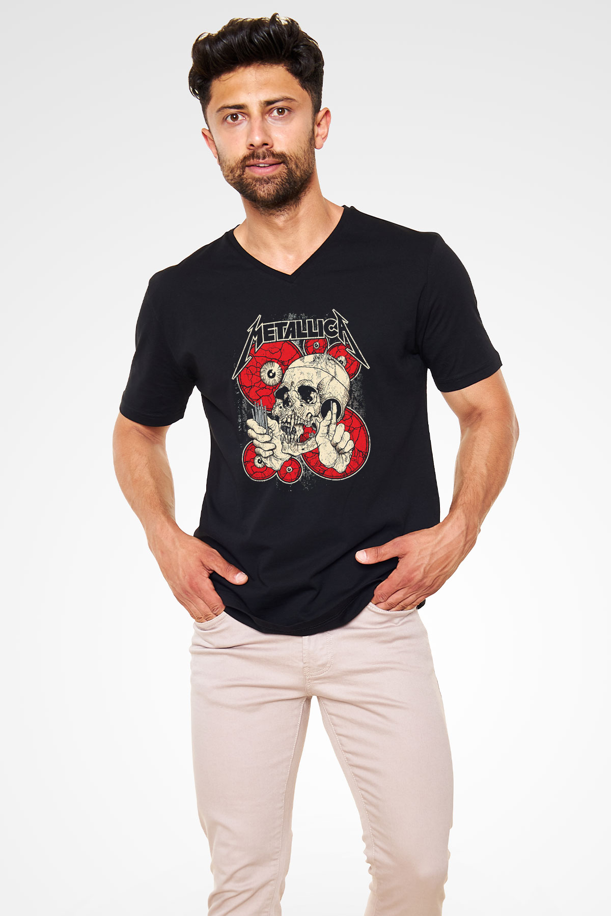 Metallica Siyah Unisex V Yaka Tişört T-Shirt