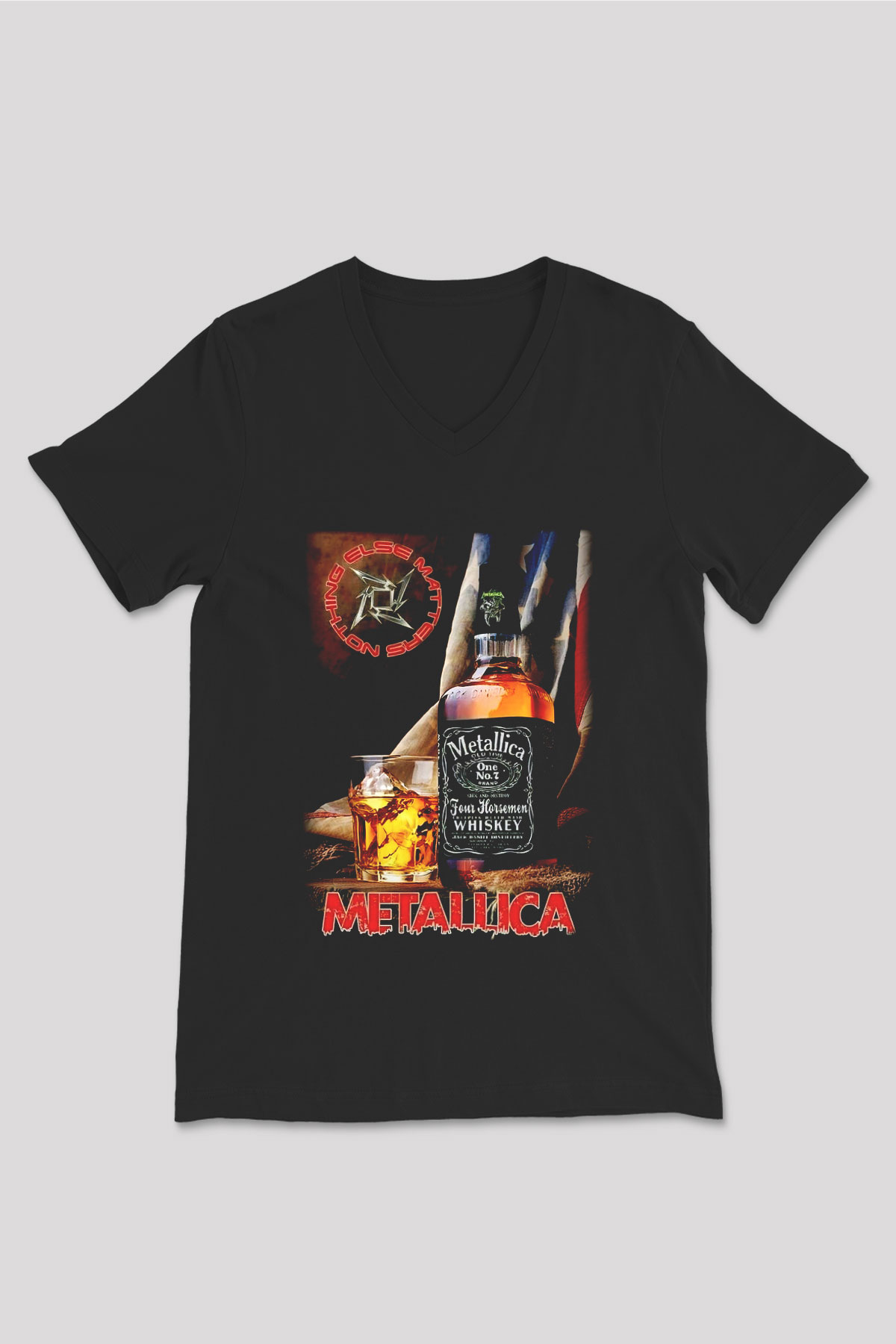 Metallica Siyah Unisex V Yaka Tişört T-Shirt