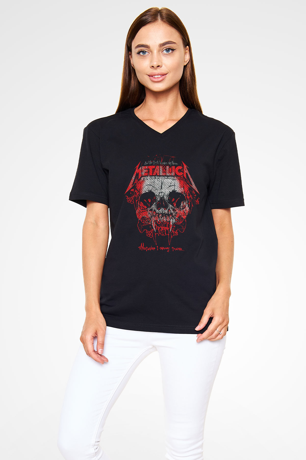Metallica Siyah Unisex V Yaka Tişört T-Shirt