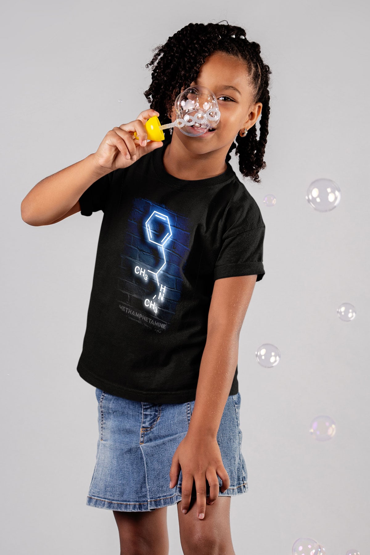 Metamfetamin Molekül Neon Baskılı Unisex Siyah Çocuk Tişörtü - Tshirt