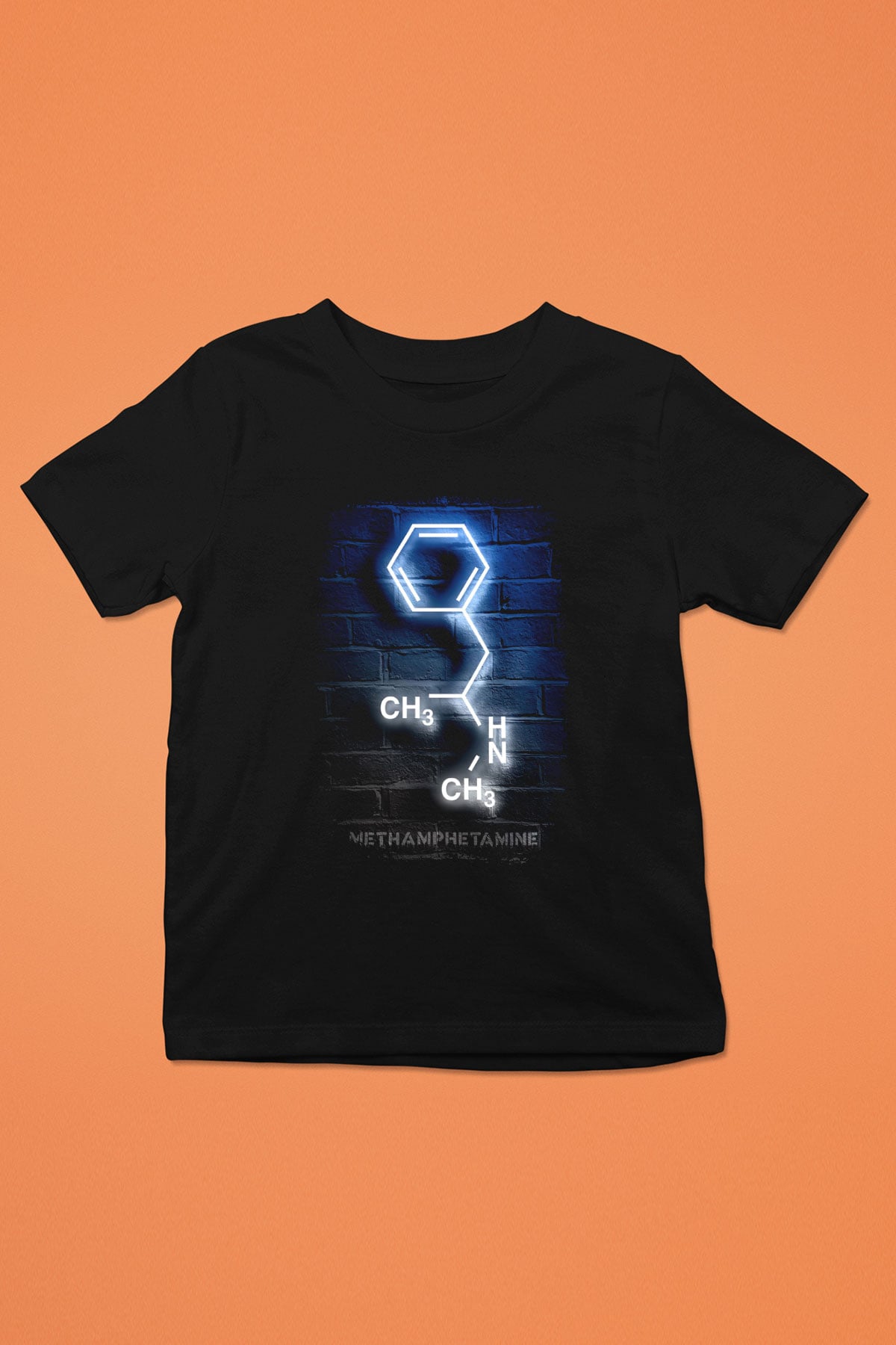Metamfetamin Molekül Neon Baskılı Unisex Siyah Çocuk Tişörtü - Tshirt