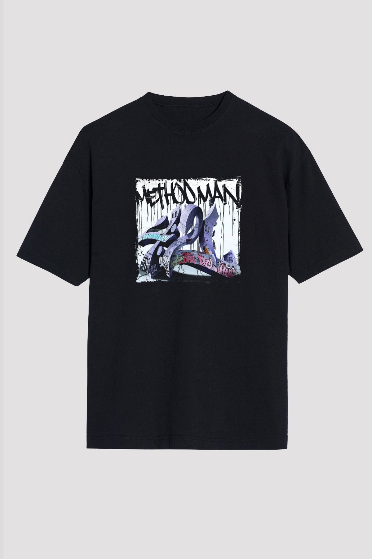 Method Man Baskılı Unisex Oversize Siyah Tişört