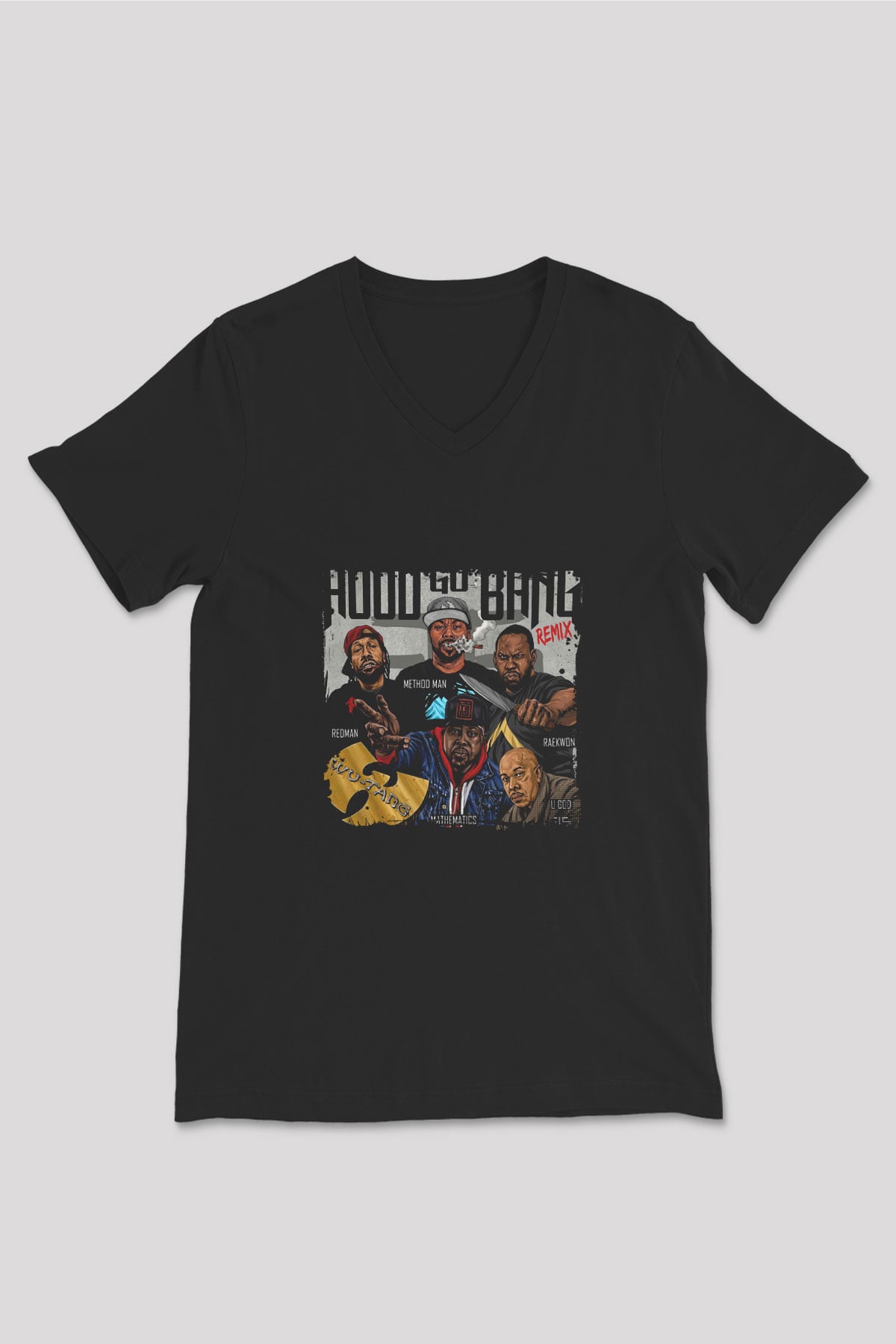 Method Man Baskılı Unisex Siyah V Yaka Tişört