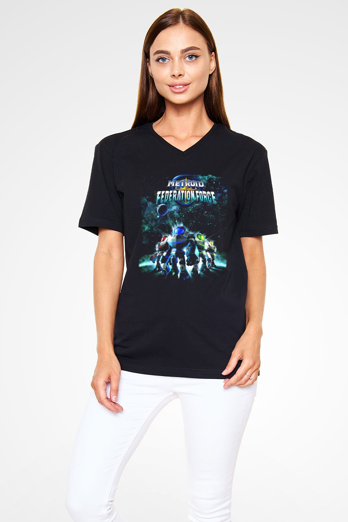 Metroid Prime Siyah Unisex V Yaka Tişört