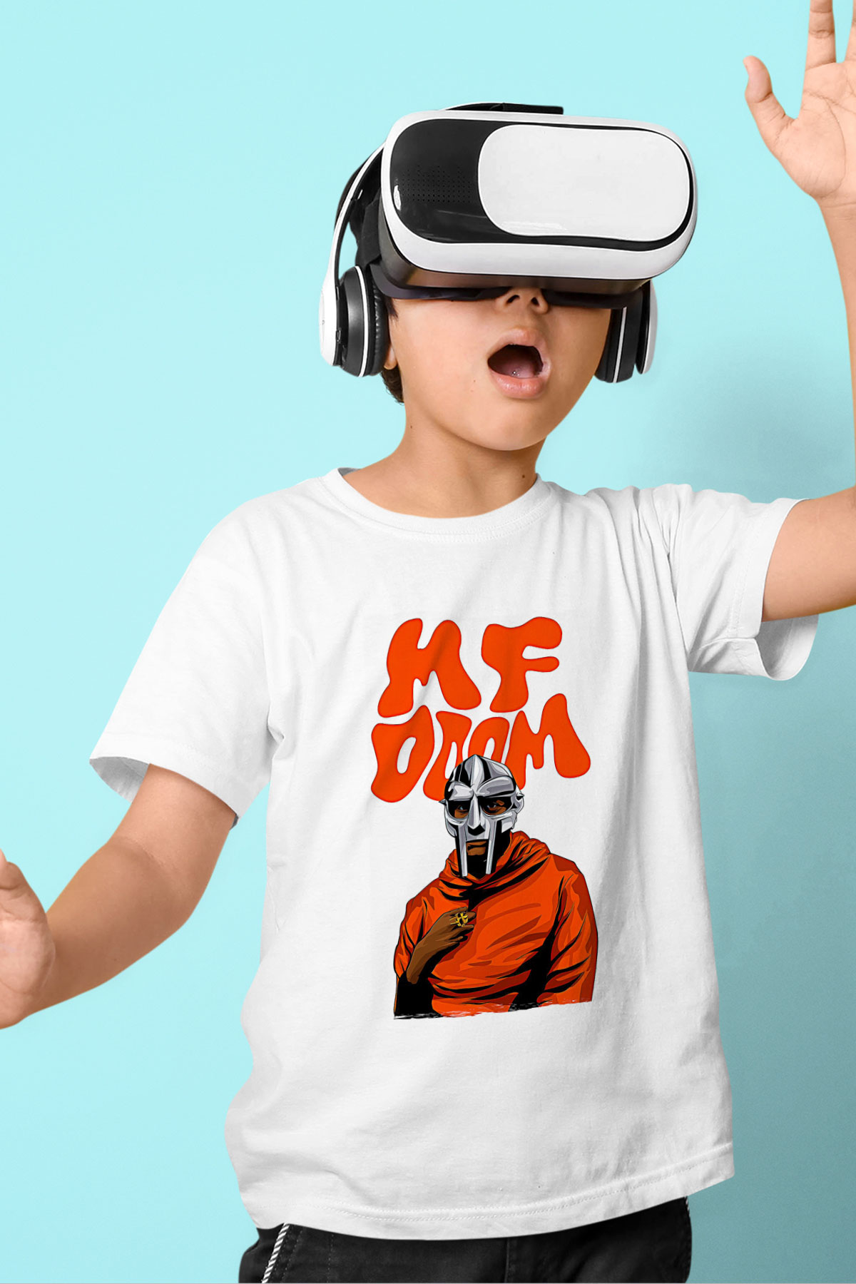 Mf Doom Baskılı Beyaz Unisex Beyaz Çocuk Tişört - Tshirt