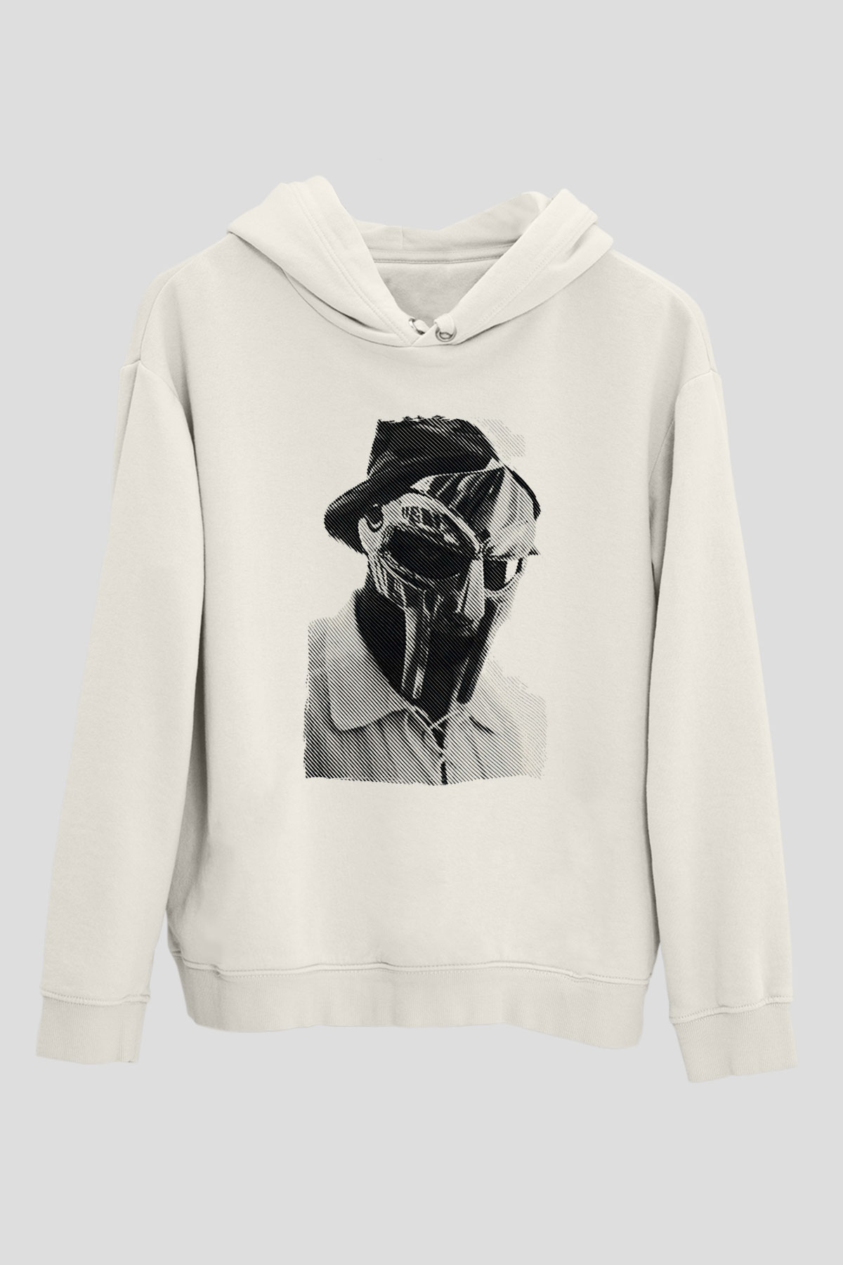 Mf Doom Baskılı Beyaz Unisex Kapüşonlu Sweatshirt
