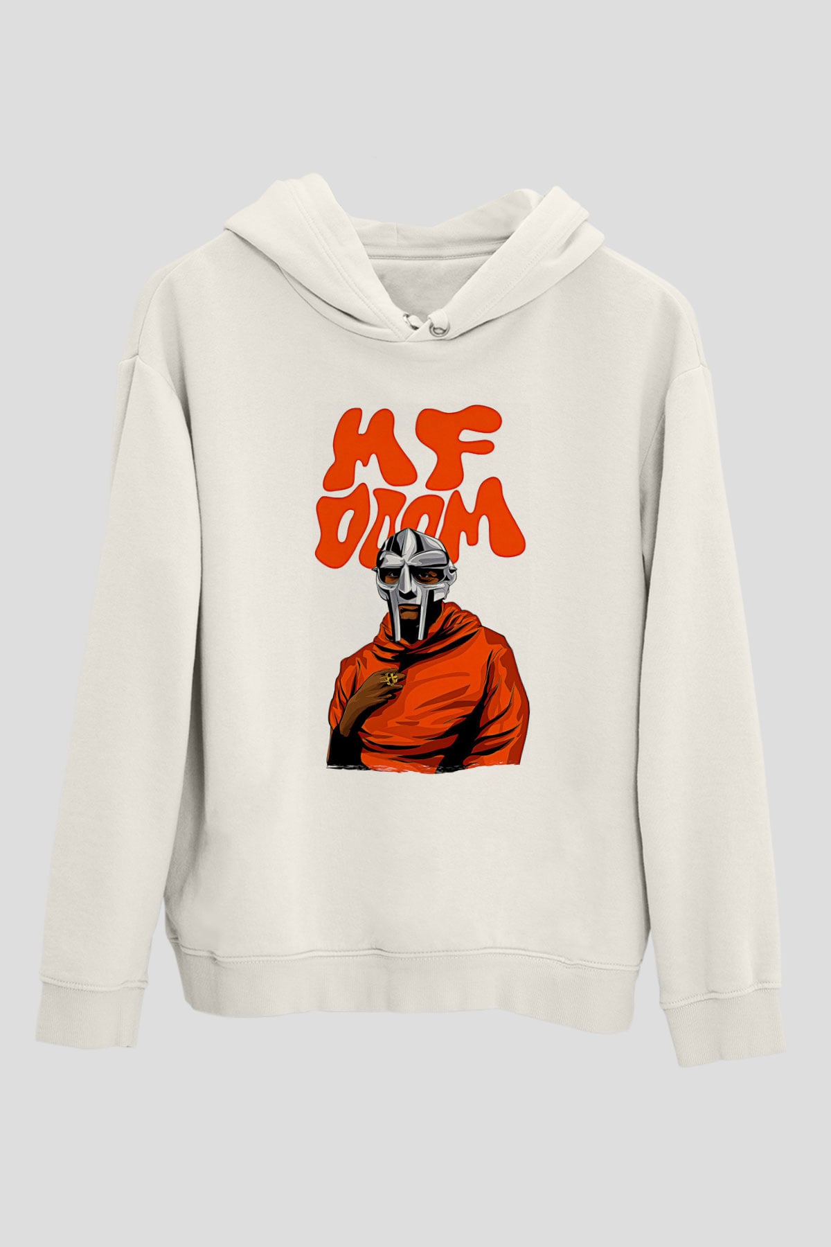 Mf Doom Baskılı Beyaz Unisex Kapüşonlu Sweatshirt
