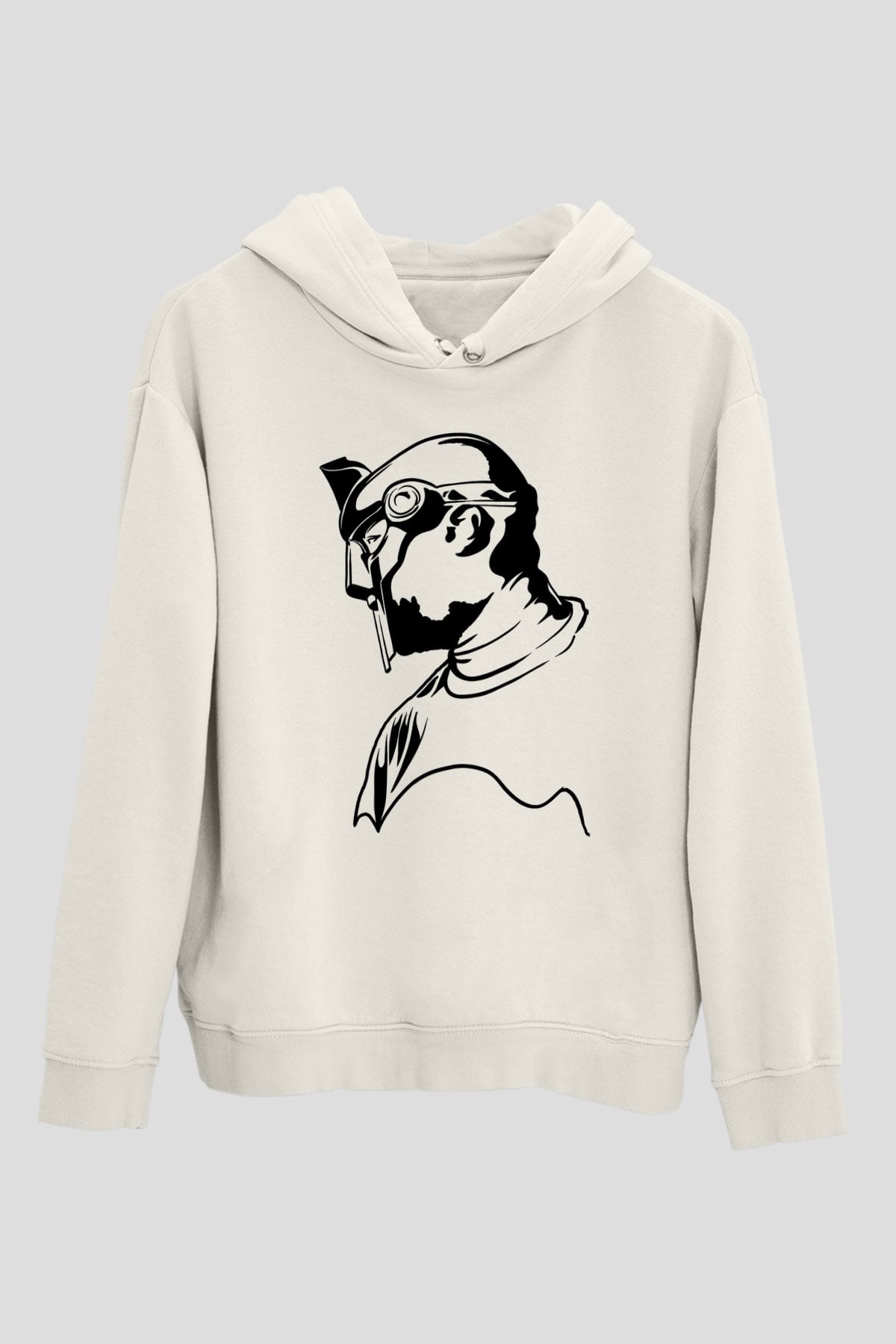 Mf Doom Baskılı Beyaz Unisex Kapüşonlu Sweatshirt