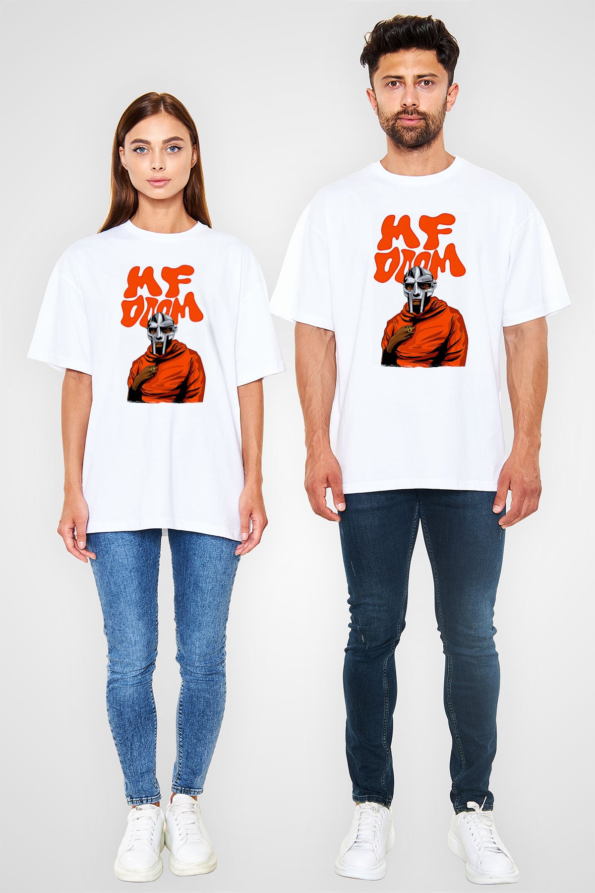 Mf Doom Baskılı Beyaz Unisex Oversize Tişört - Tshirt