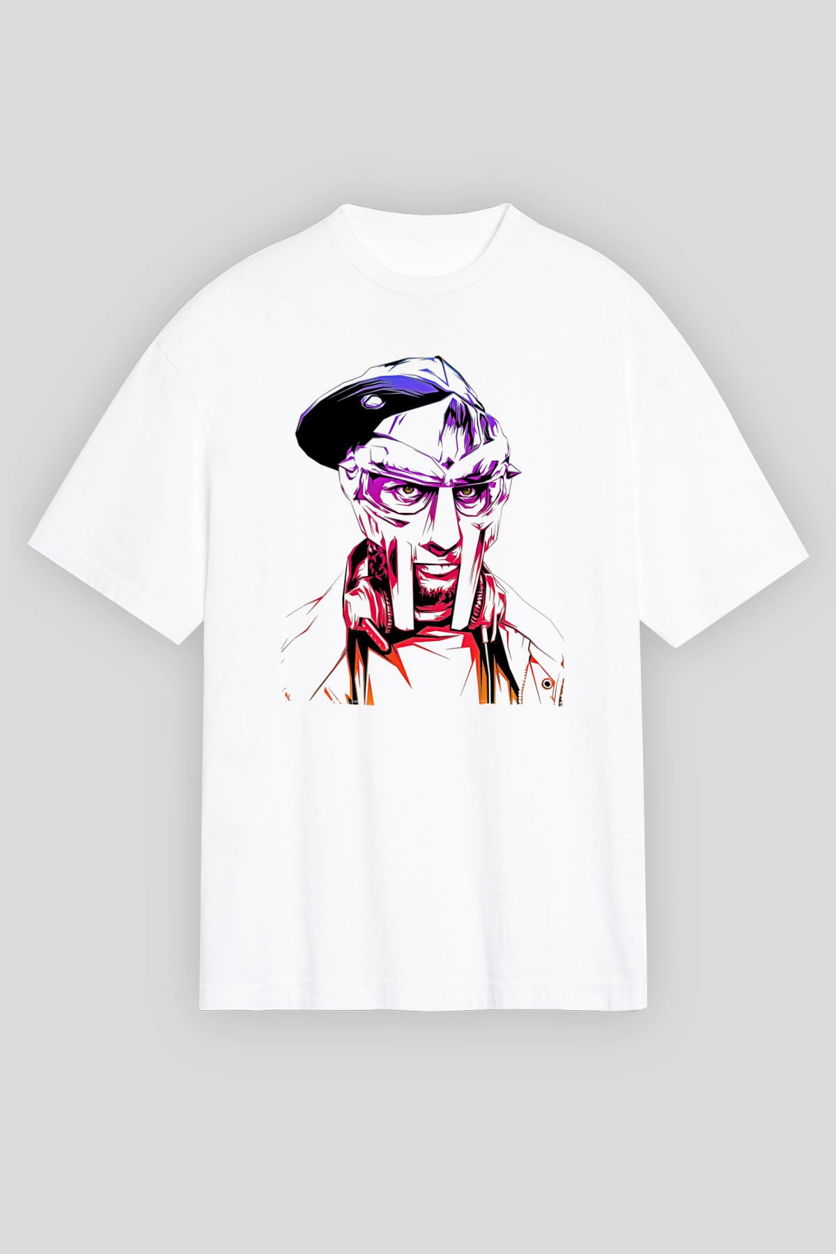 Mf Doom Baskılı Beyaz Unisex Oversize Tişört - Tshirt