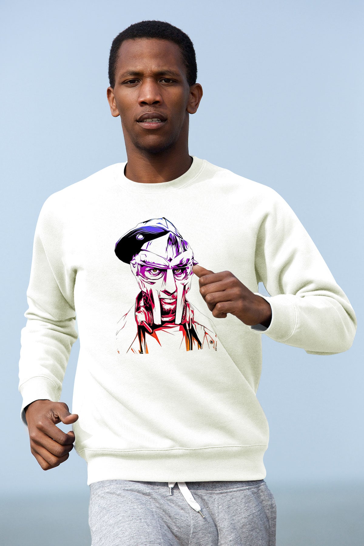 Mf Doom Baskılı Beyaz Unisex Sweatshirt