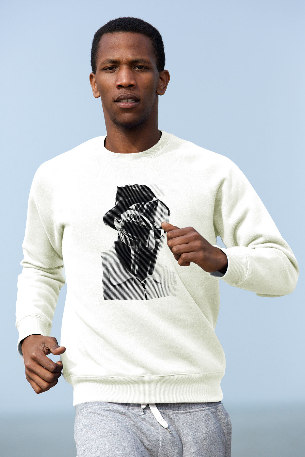 Mf Doom Baskılı Beyaz Unisex Sweatshirt
