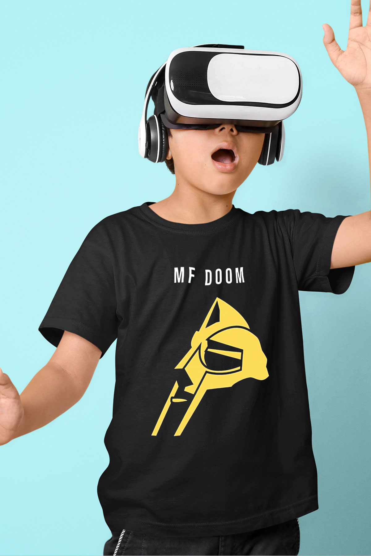 Mf Doom Baskılı Unisex Siyah Çocuk Tişört - Tshirt