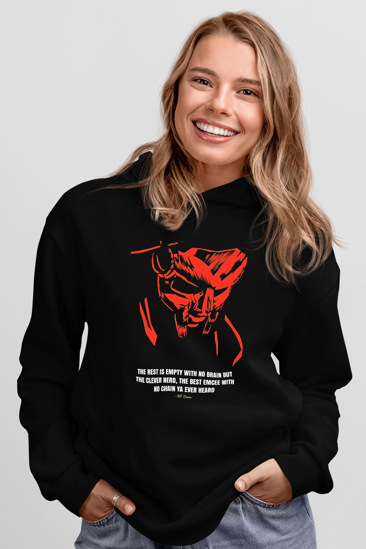 Mf Doom Baskılı Unisex Siyah Hoodie