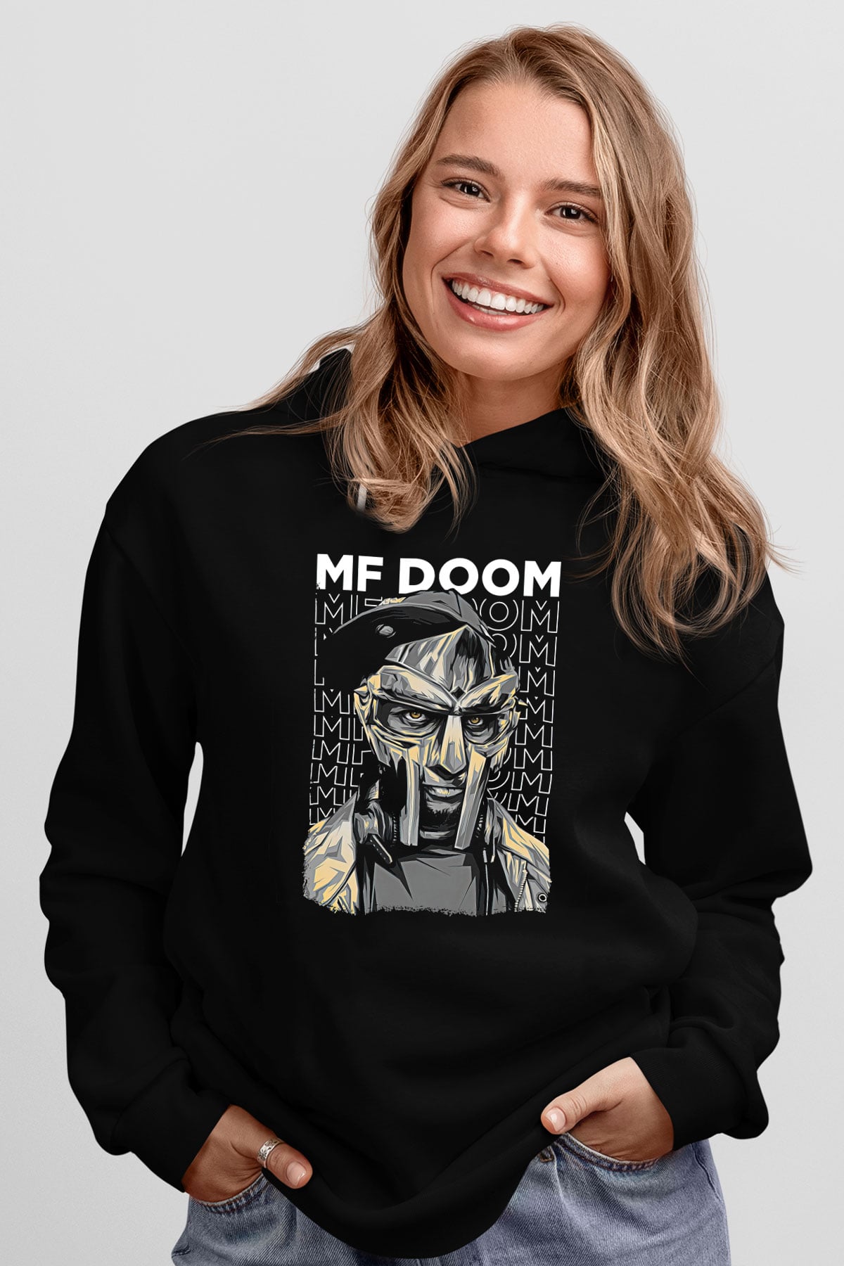 Mf Doom Baskılı Unisex Siyah Hoodie