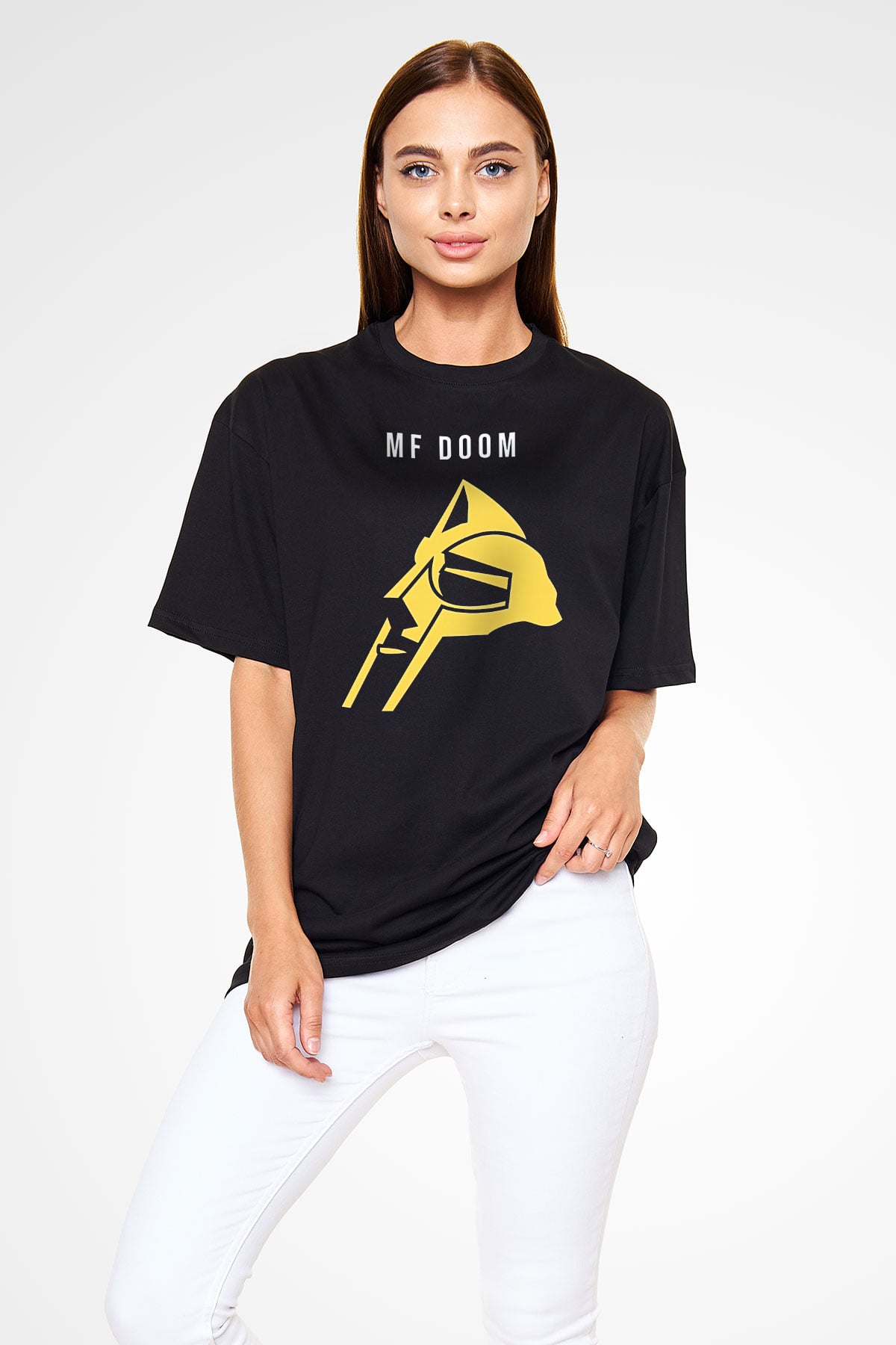 Mf Doom Baskılı Unisex Siyah Oversize Tişört - Tshirt