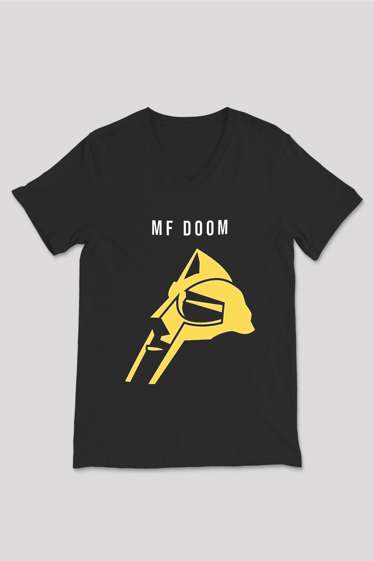 Mf Doom Baskılı Unisex Siyah V Yaka Tişört - Tshirt
