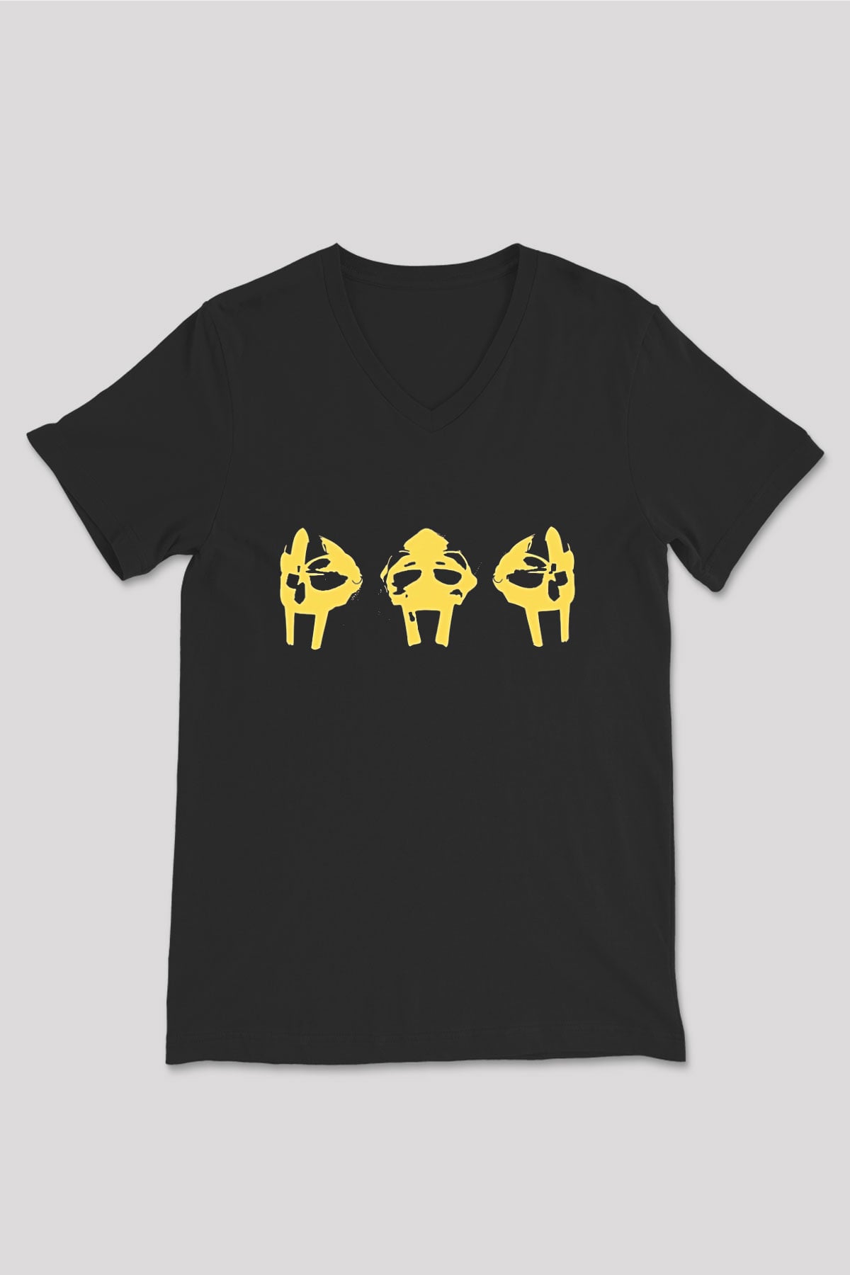 Mf Doom Baskılı Unisex Siyah V Yaka Tişört - Tshirt