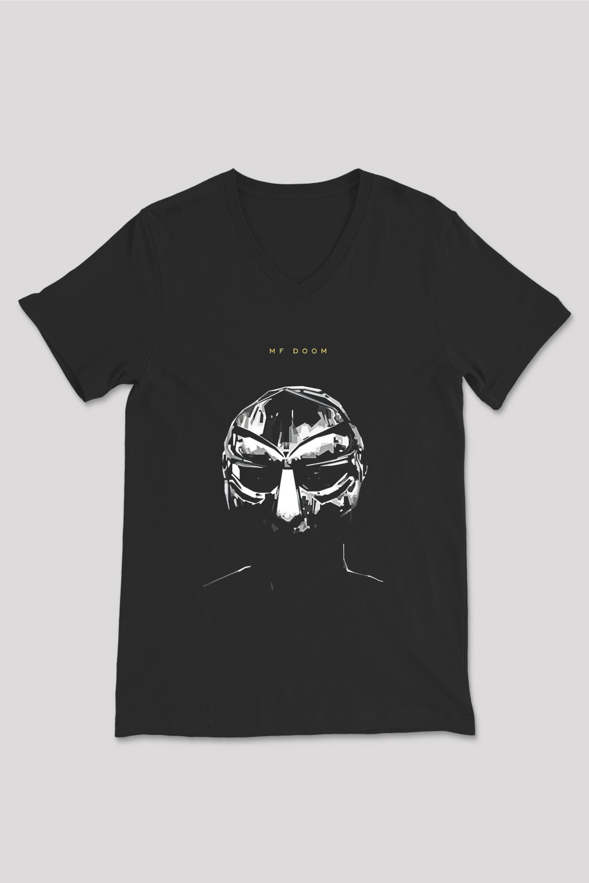 Mf Doom Baskılı Unisex Siyah V Yaka Tişört - Tshirt