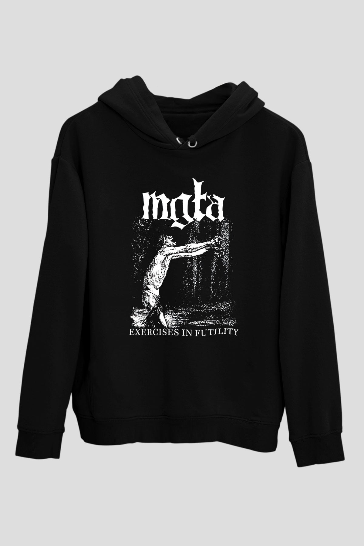 Mgla Baskılı Unisex Siyah Kapüşonlu Sweatshirt