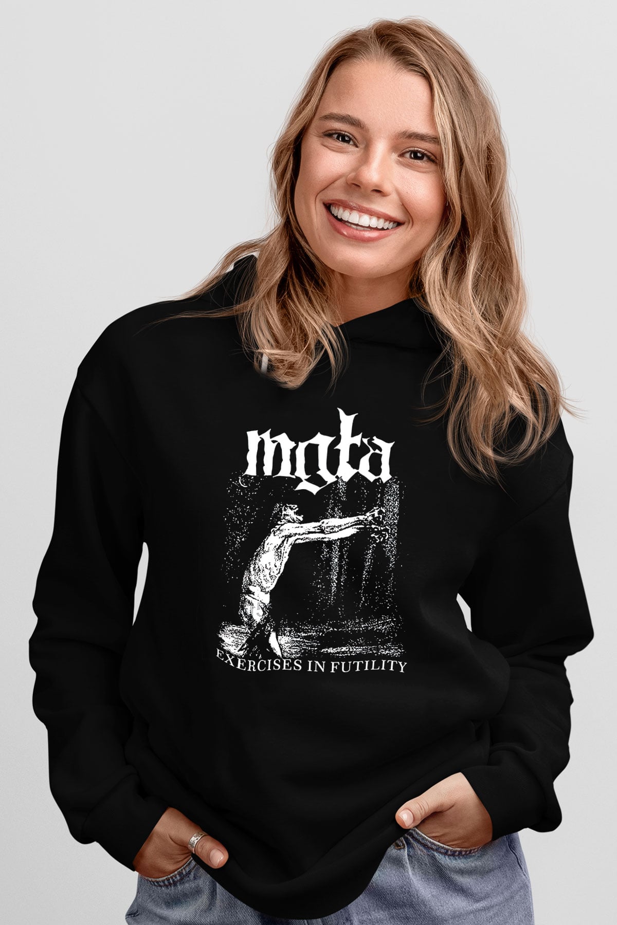 Mgla Baskılı Unisex Siyah Kapüşonlu Sweatshirt