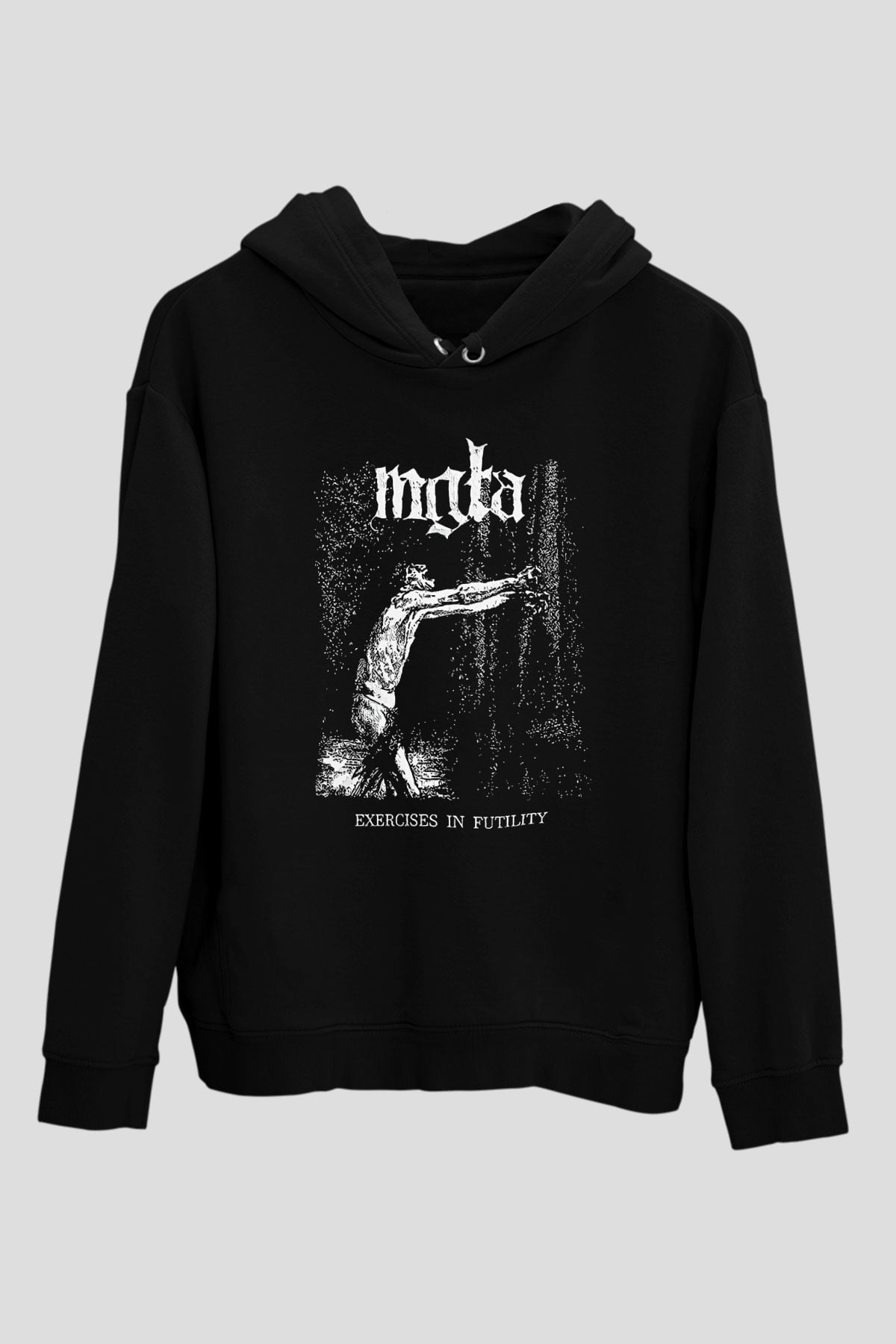 Mgla Baskılı Unisex Siyah Kapüşonlu Sweatshirt