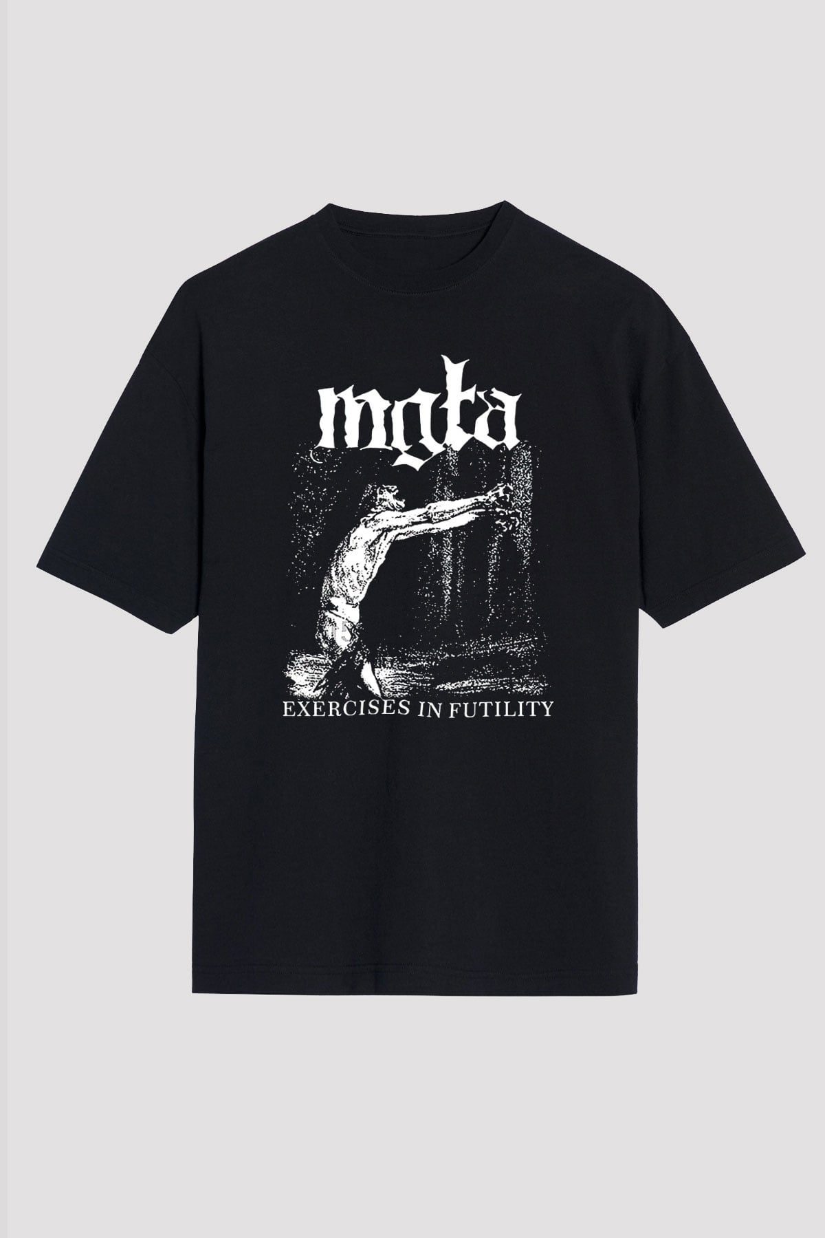 Mgla Baskılı Unisex Siyah Oversize Tişört - Tshirt