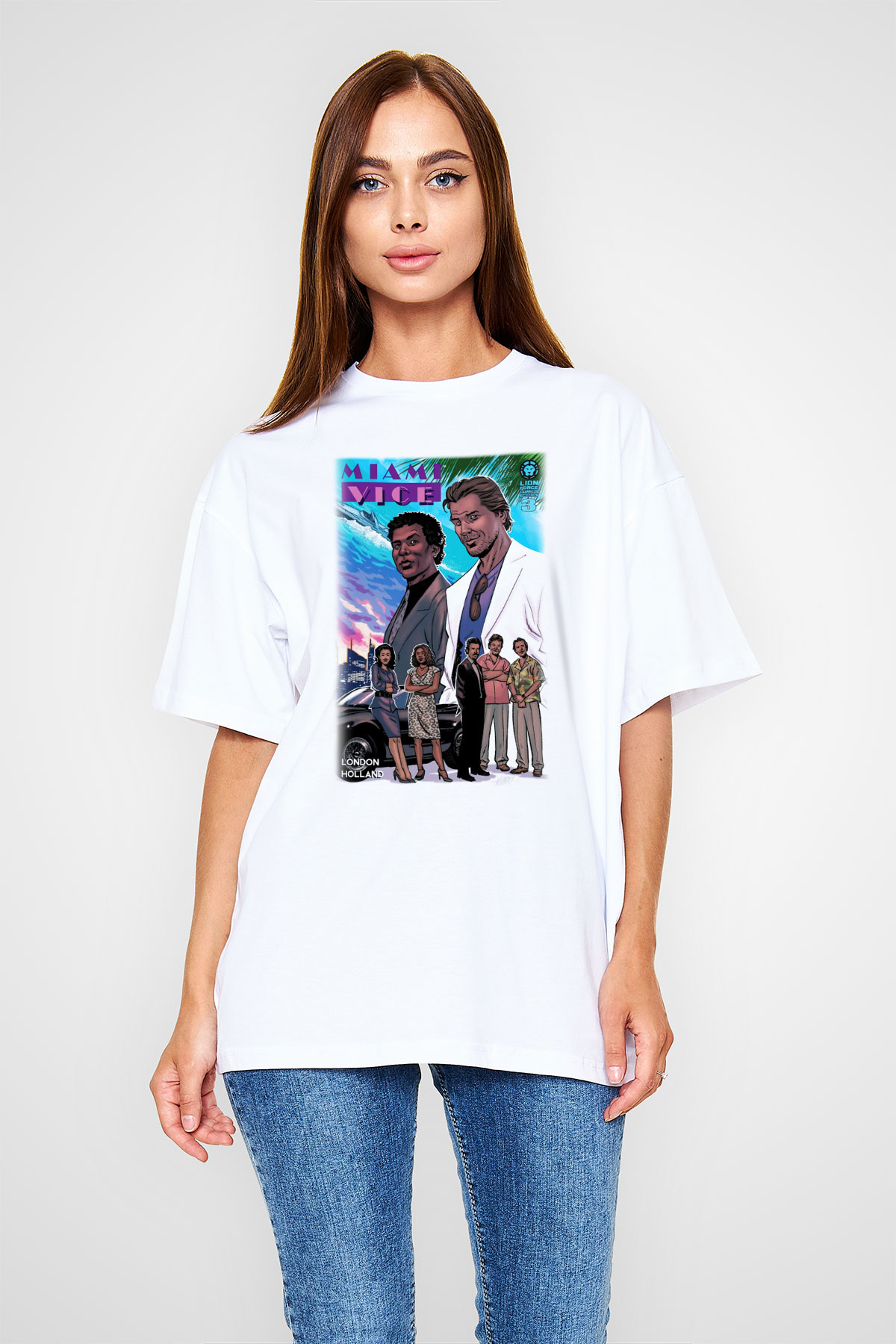 Miami Vice Beyaz Unisex Oversize Tişört