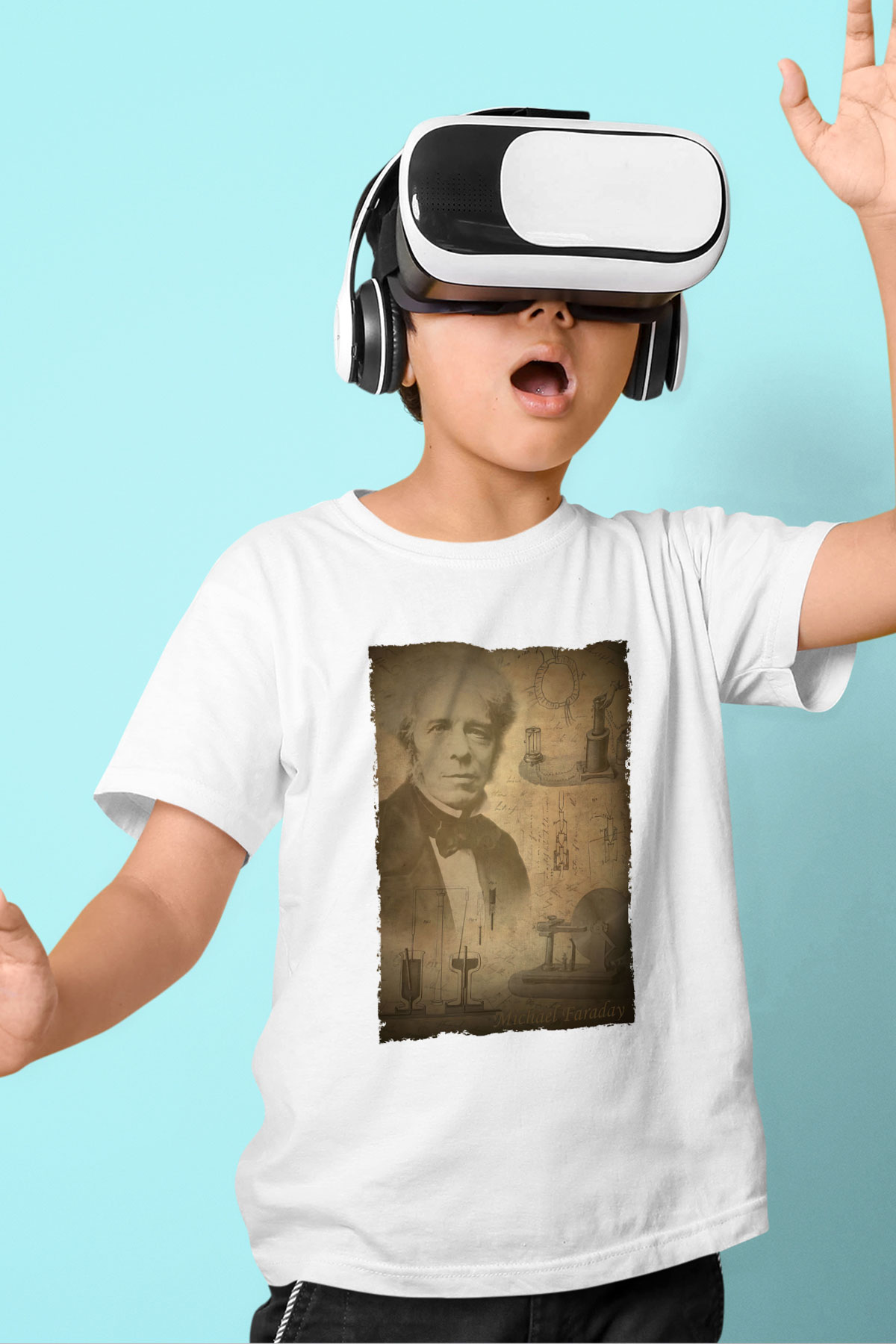 Michael Faraday Baskılı Unisex Beyaz Çocuk Tişörtü - Tshirt