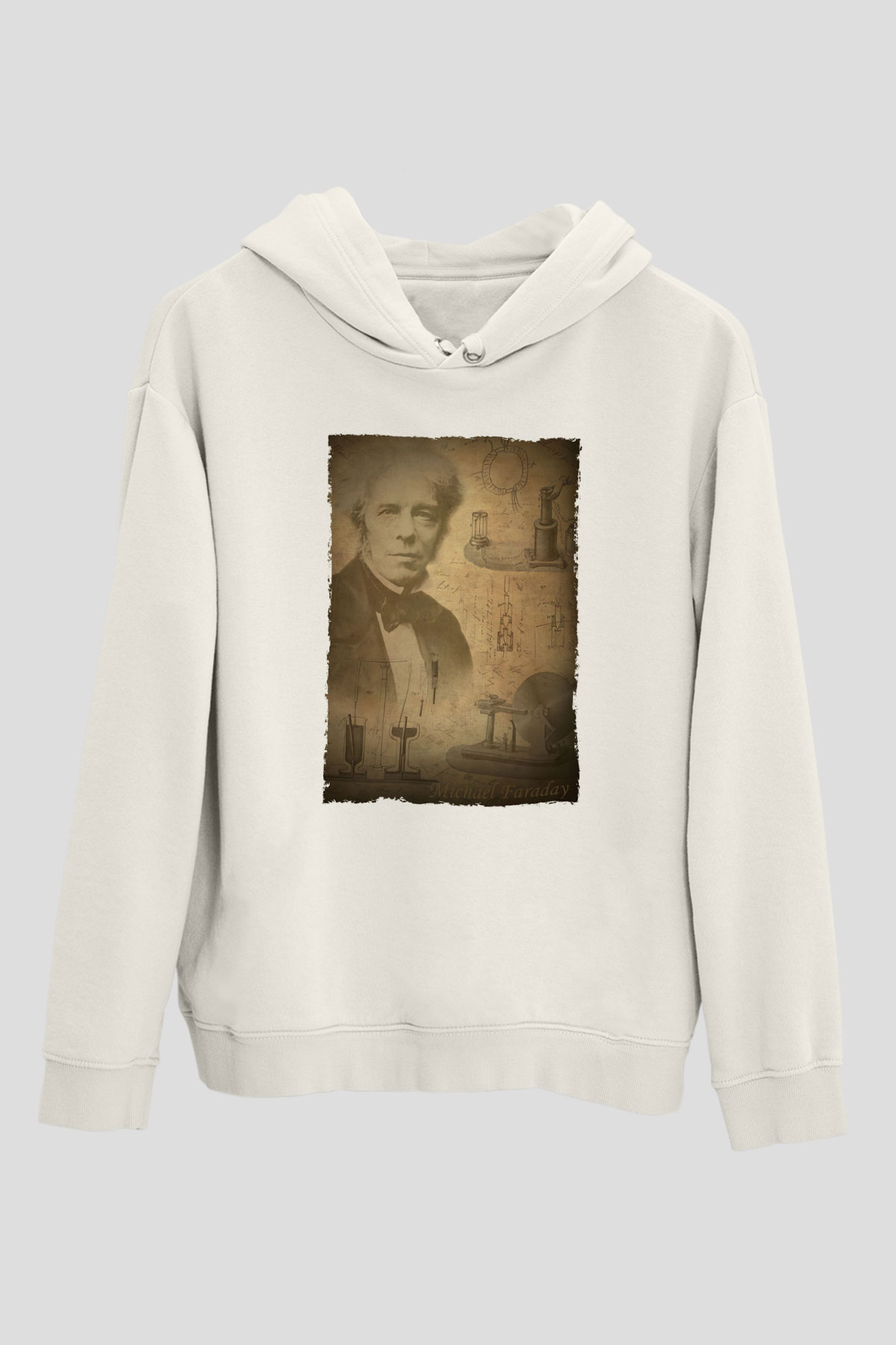 Michael Faraday Baskılı Unisex Ekru Hoodie