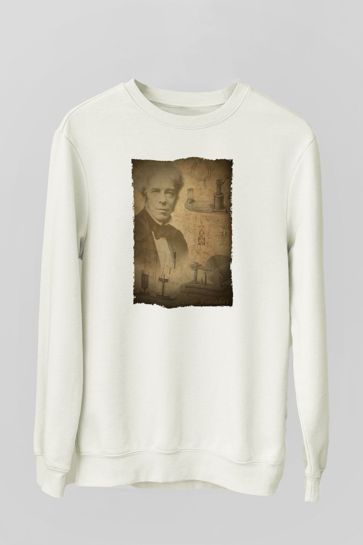 Michael Faraday Baskılı Unisex Ekru Sweatshirt