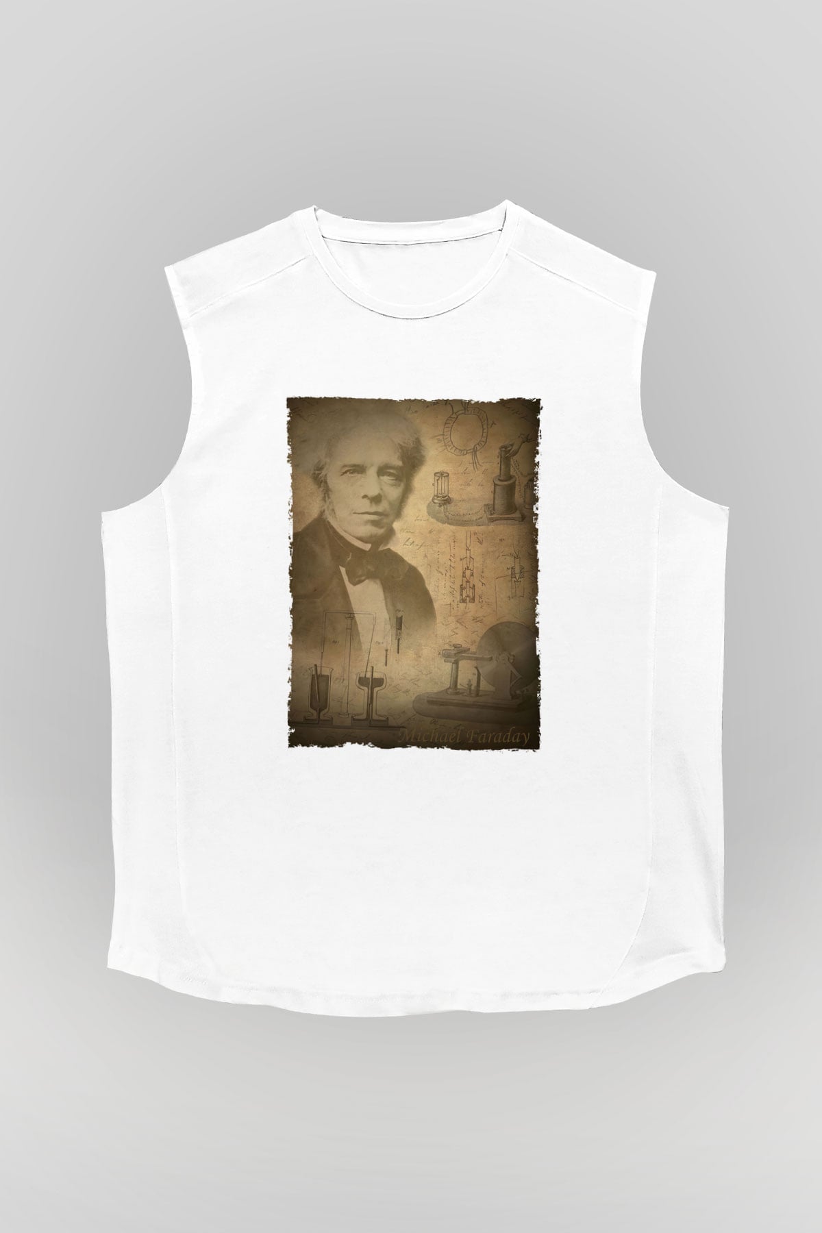 Michael Faraday Baskılı Unisex Kolsuz Beyaz Tişört - Tshirt