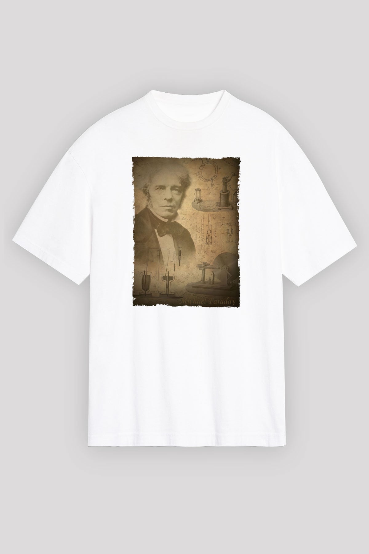 Michael Faraday Baskılı Unisex Oversize Beyaz Tişört - Tshirt